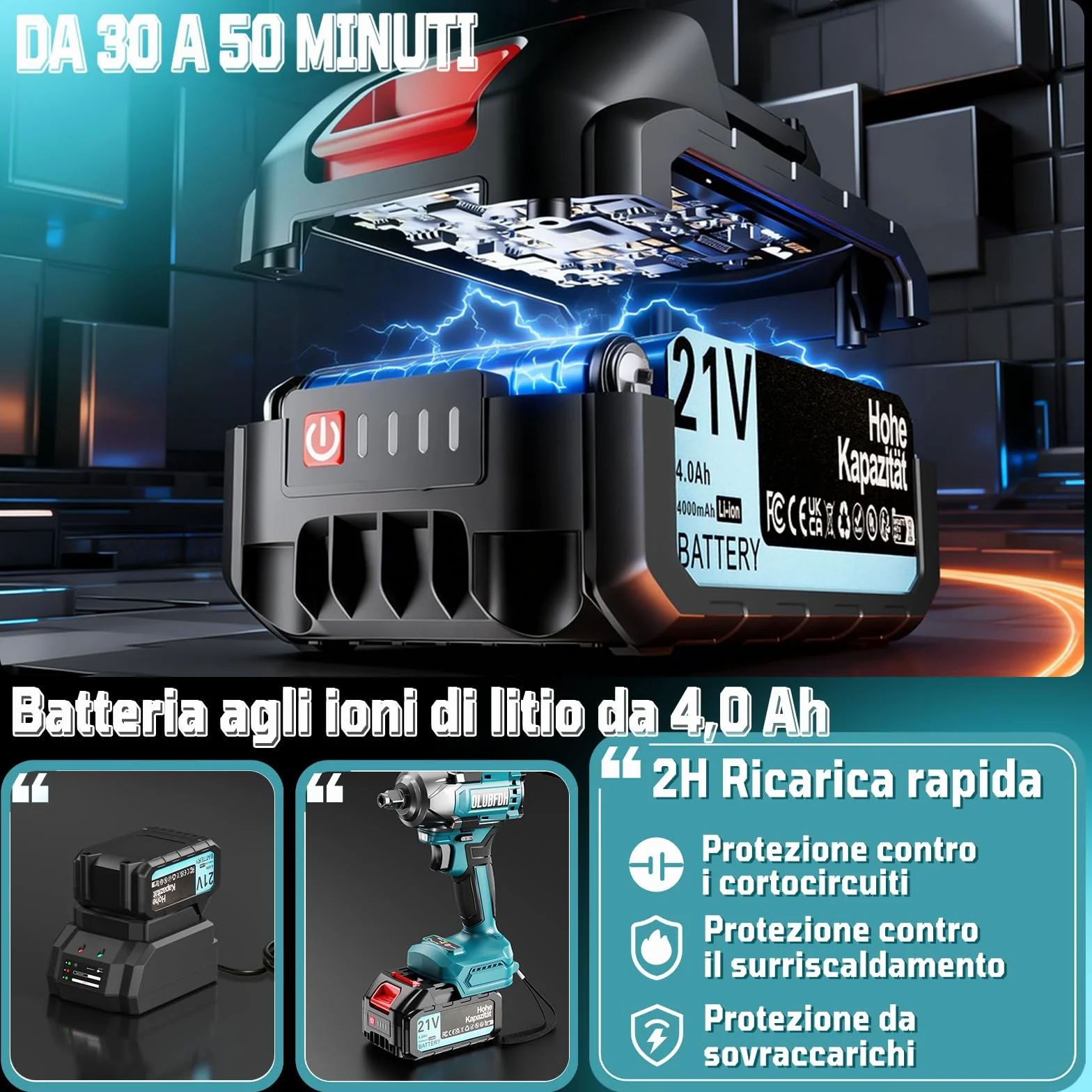 Avvitatore a Impulsi Brushless 500 Nm 1/2" a Batteria 3-in-1 con Batterie 4,0 Ah