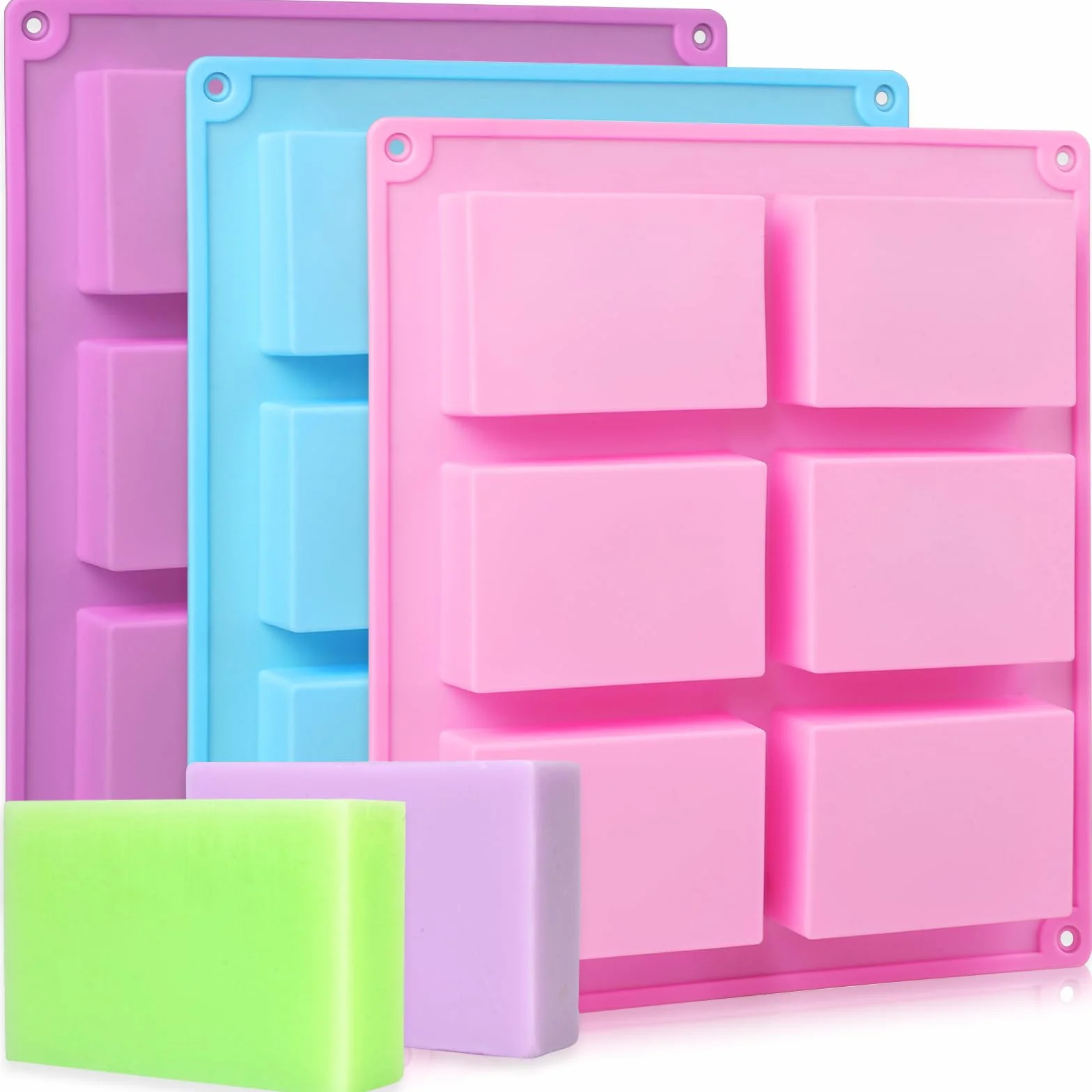 3 Pezzi Stampo per Sapone in Silicone, 6 Cavità Stampi per Saponette Fai Da Te, Stampo in Silicone Fai Da Te per Biscotti, Cioccolato, Contiene 50 Sacchetti di Imballaggio