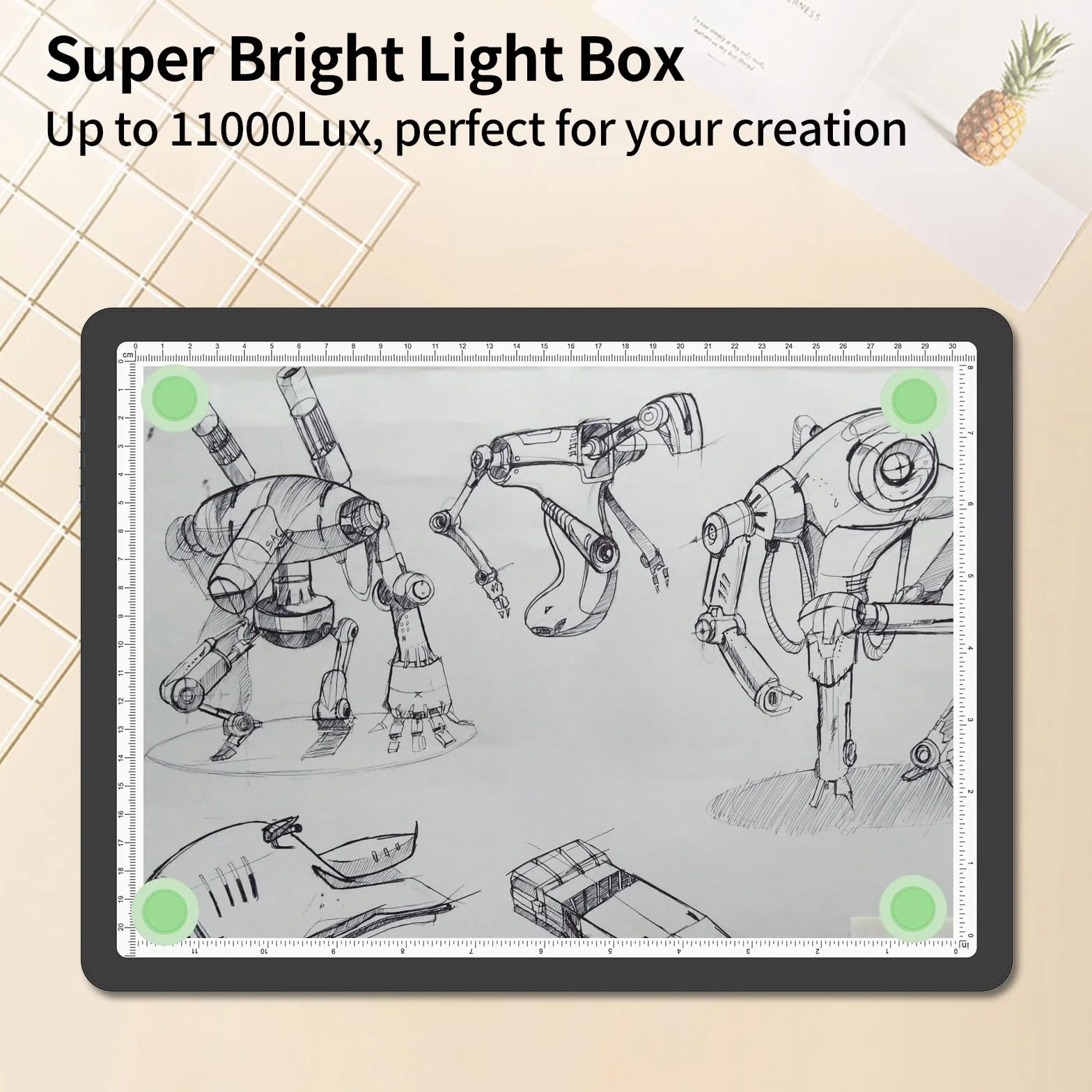 TOHETO Tavolo luminoso A4 per pittura con diamanti, blocco luminoso magnetico super luminoso con pulsanti laterali, scatola luminosa per tracciatura e disegno, tavolo luminoso cablato per schizzi