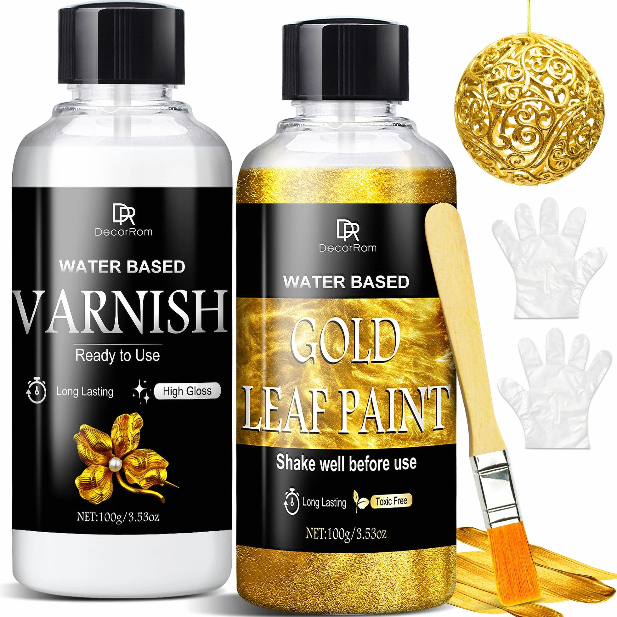 Pittura Dorata Liquida 200ml - Kit Effetto Foglia Oro Super Lucido e Rapido Asciugante - Finitura a Specchio con Vernice - Atossica, Impermeabile per Mobili, Legno, Artigianato, Resina, DIY