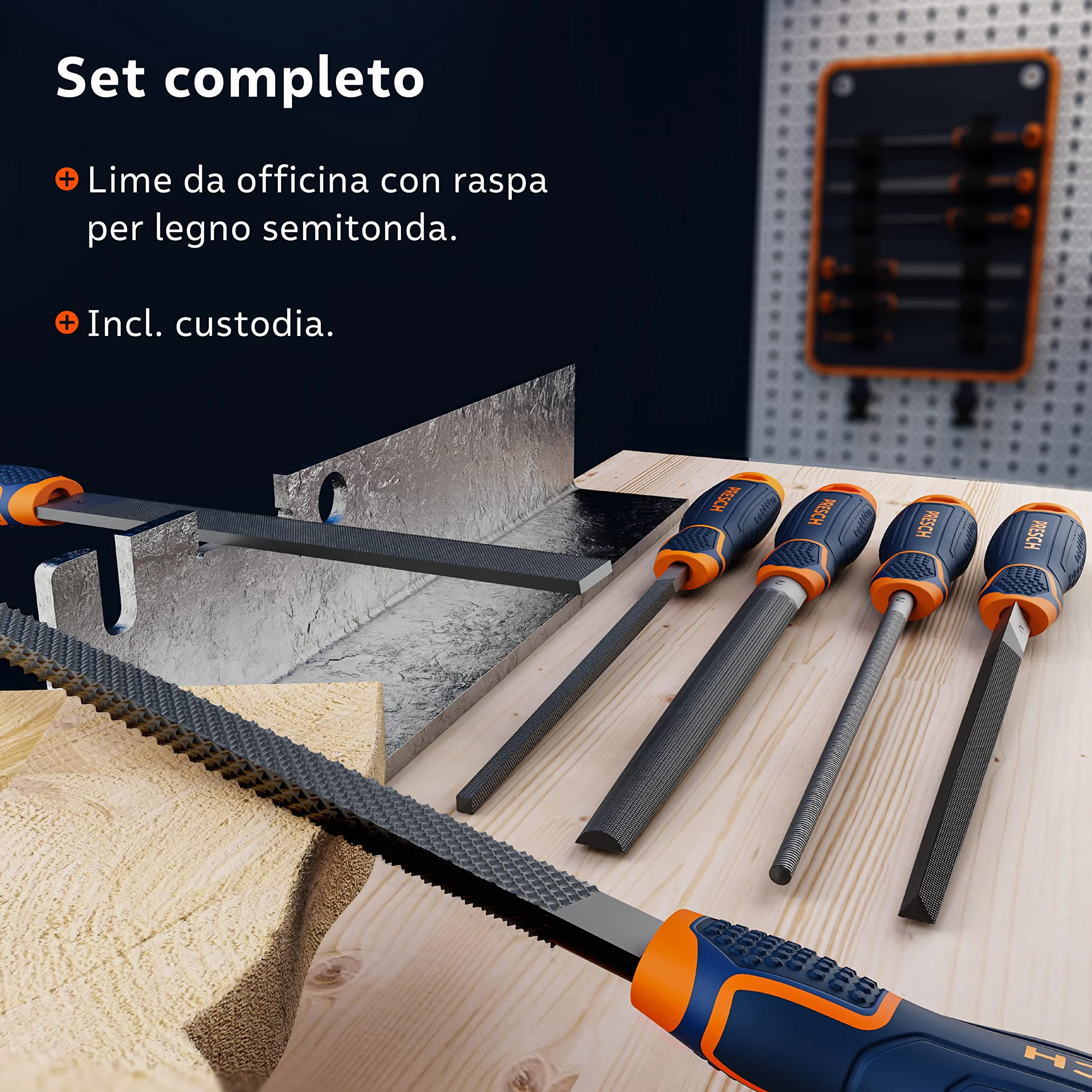 Presch Set di lime per legno e metallo 6 pezzi incl. borsa - Set di lime incl. raspa semitonda, lima piatta per ceppi, lima semitonda, lima rotonda, lima triangolare e lima quadrata
