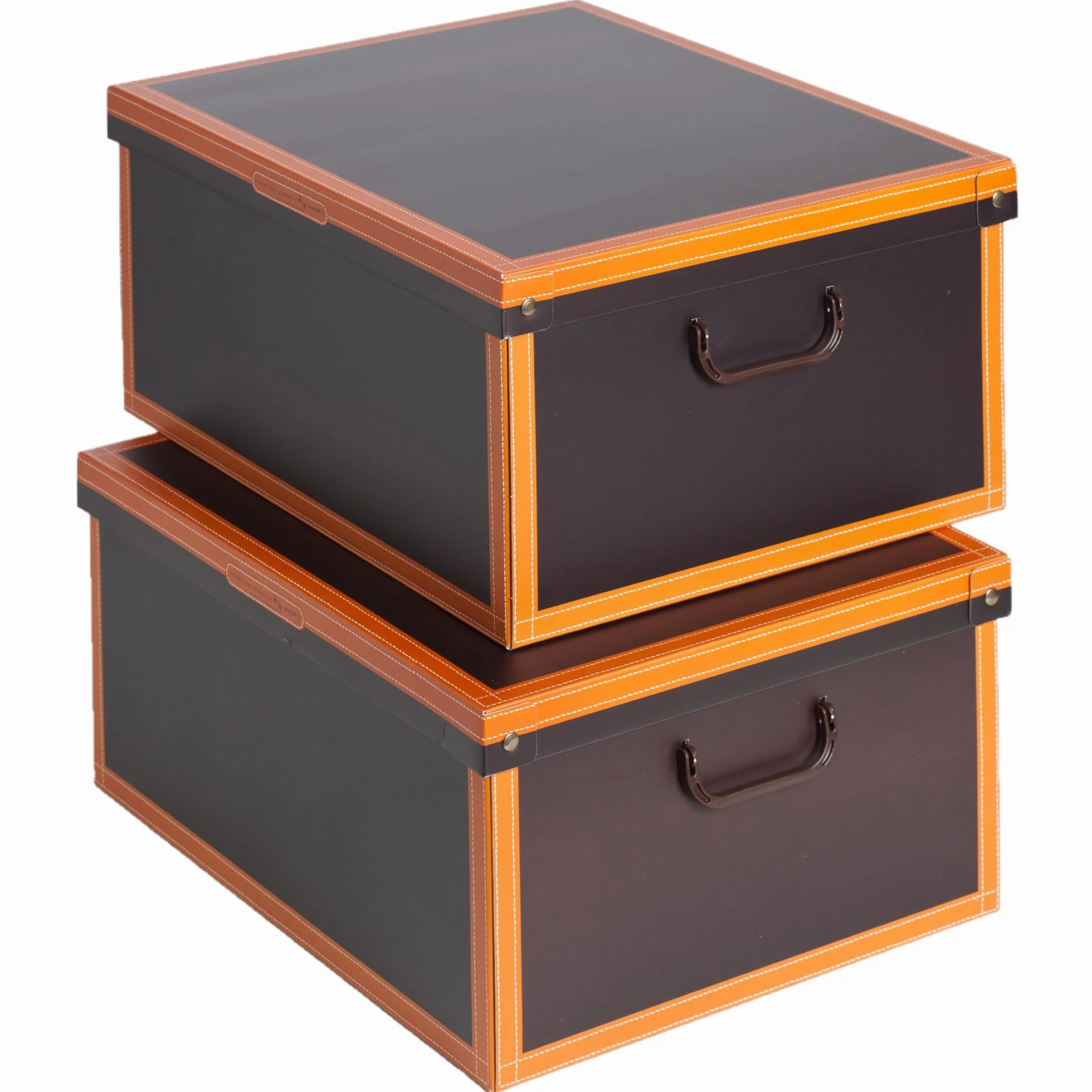Lavatelli Set 2 pezzi Scatole armadio in cartone, organizer per vestiti e biancheria, per cambio stagione, Cuoio 50x40xh25 cm