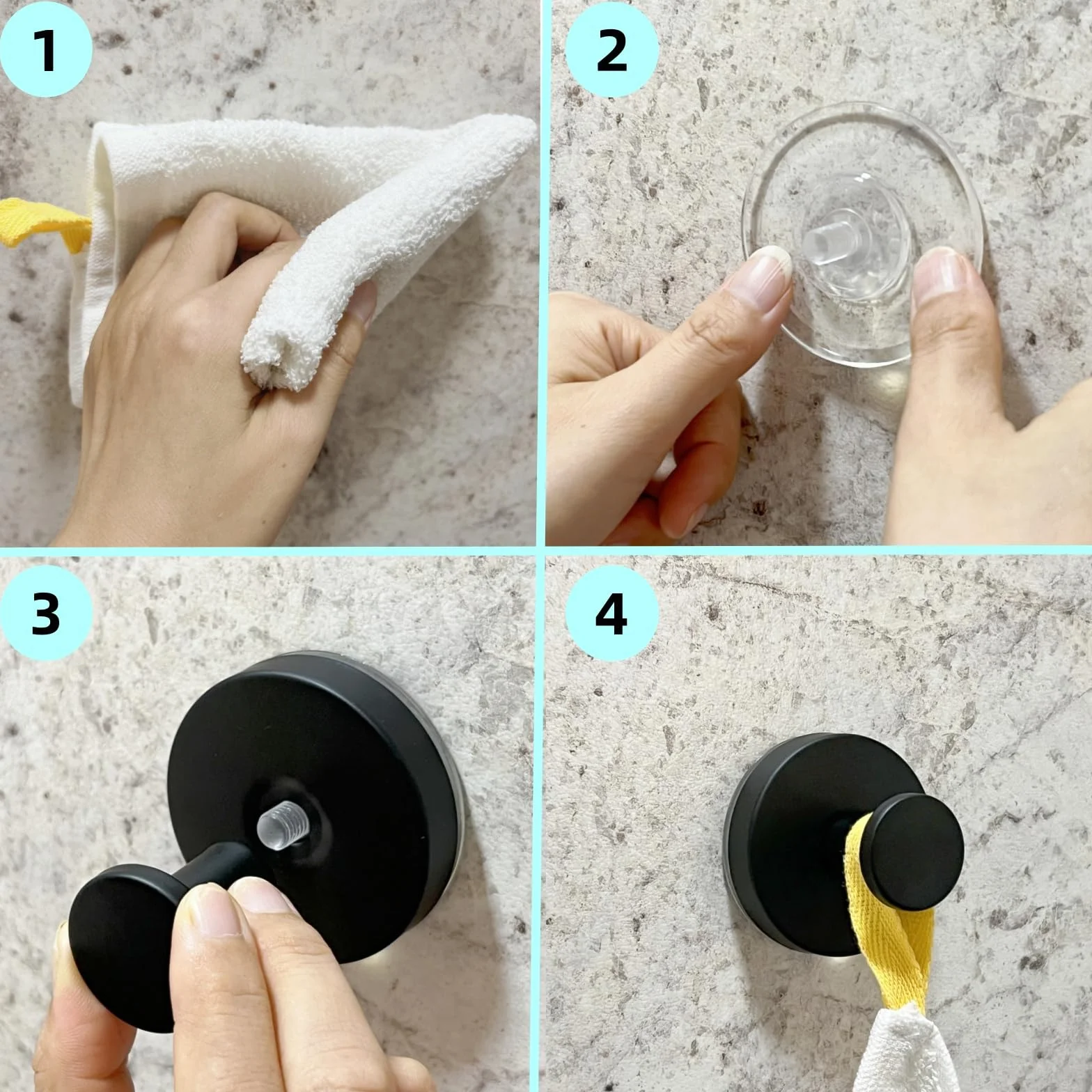 Ganci a ventosa in acciaio inox per asciugamani, rimovibili senza fori, 4 pezzi (argento)
