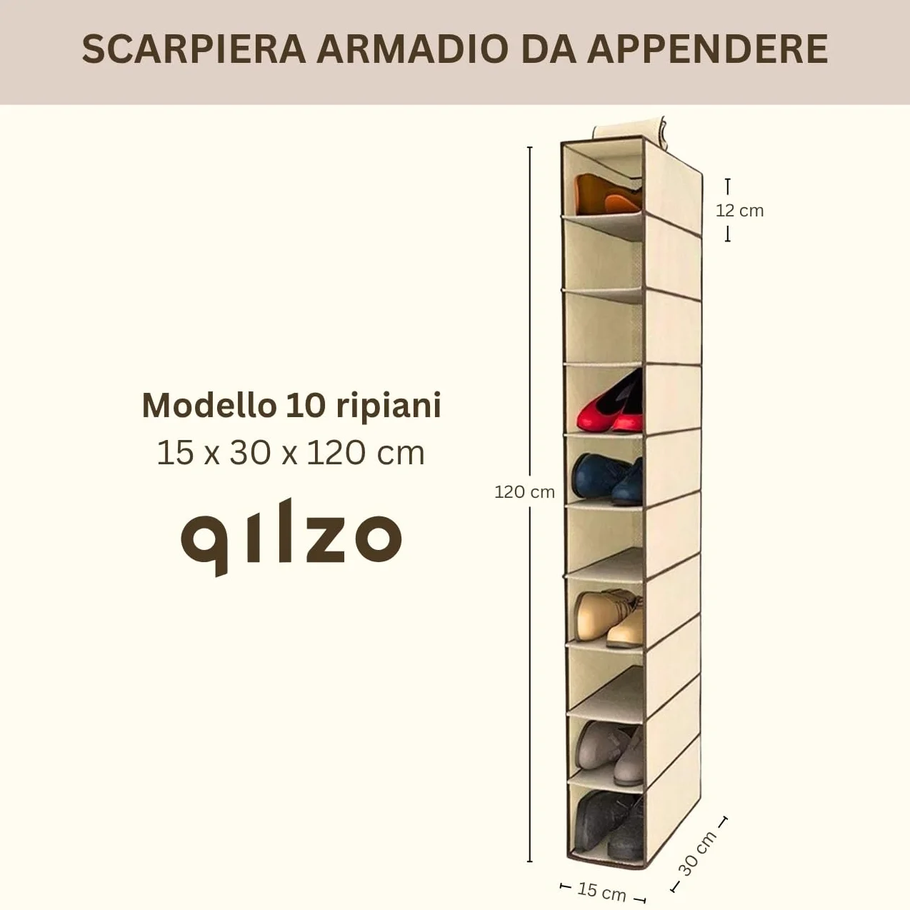 Scarpiera in tessuto da appendere nell'armadio Mensola pensile per organizzare le scarpe con 10 ripiani. Armadio in stoffa per riporre le borse delle scarpe. Scarpiera 15x30x120cm