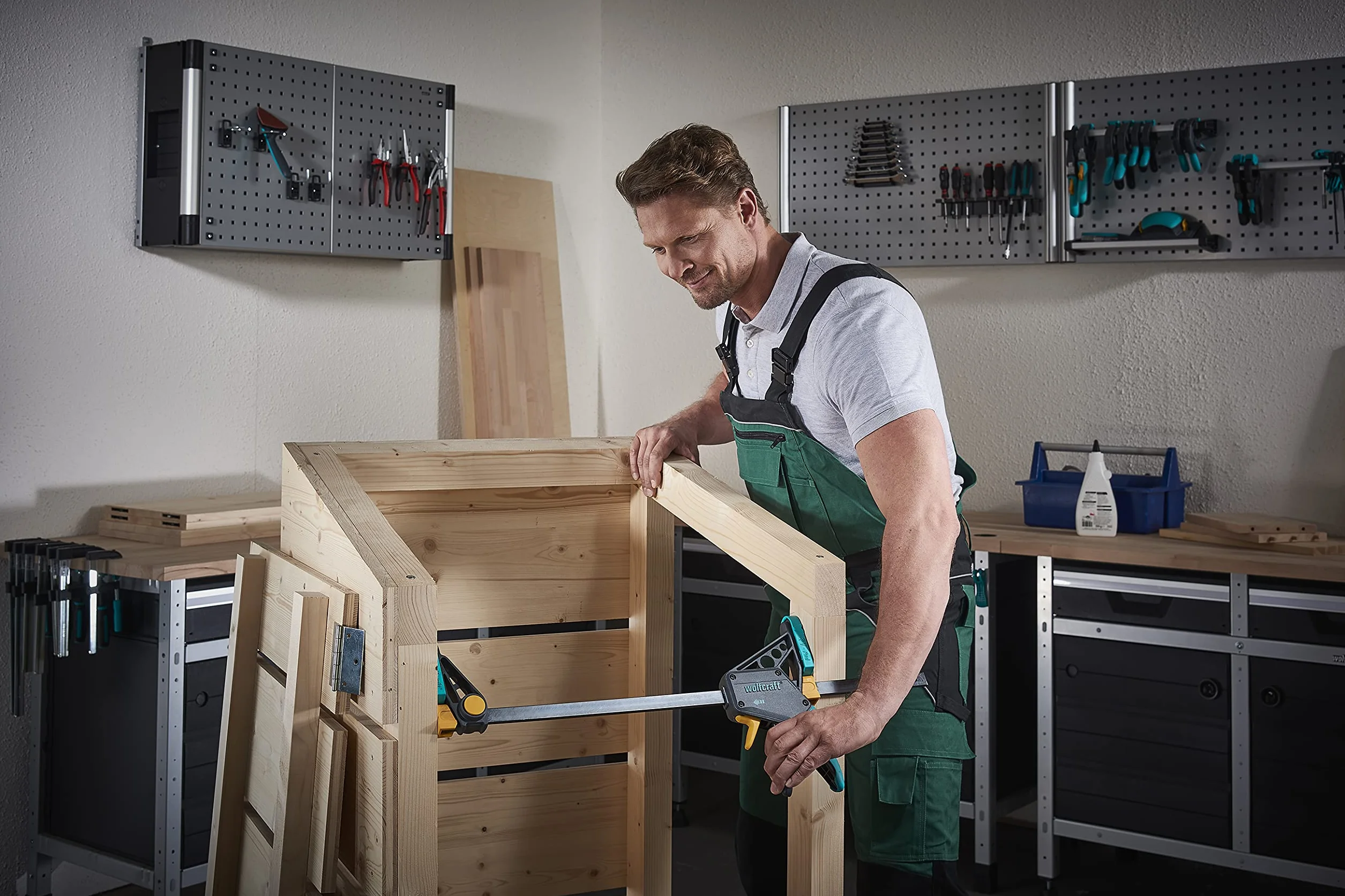 wolfcraft Morsetto a una mano PRO L, 450 mm I 3032000 I Per un lavoro controllato e confortevole - ideale per la lavorazione del legno e la costruzione di mobili