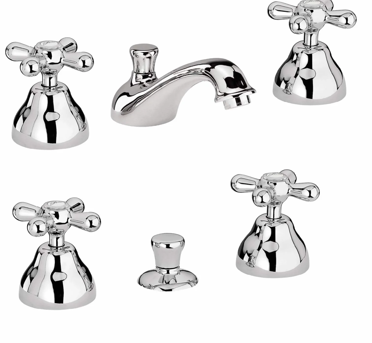 Rubinetto Bidet e Lavabo set completo bagno batteria 3 fori e piletta Paini Liberty manopole a stella stile classico e retrò