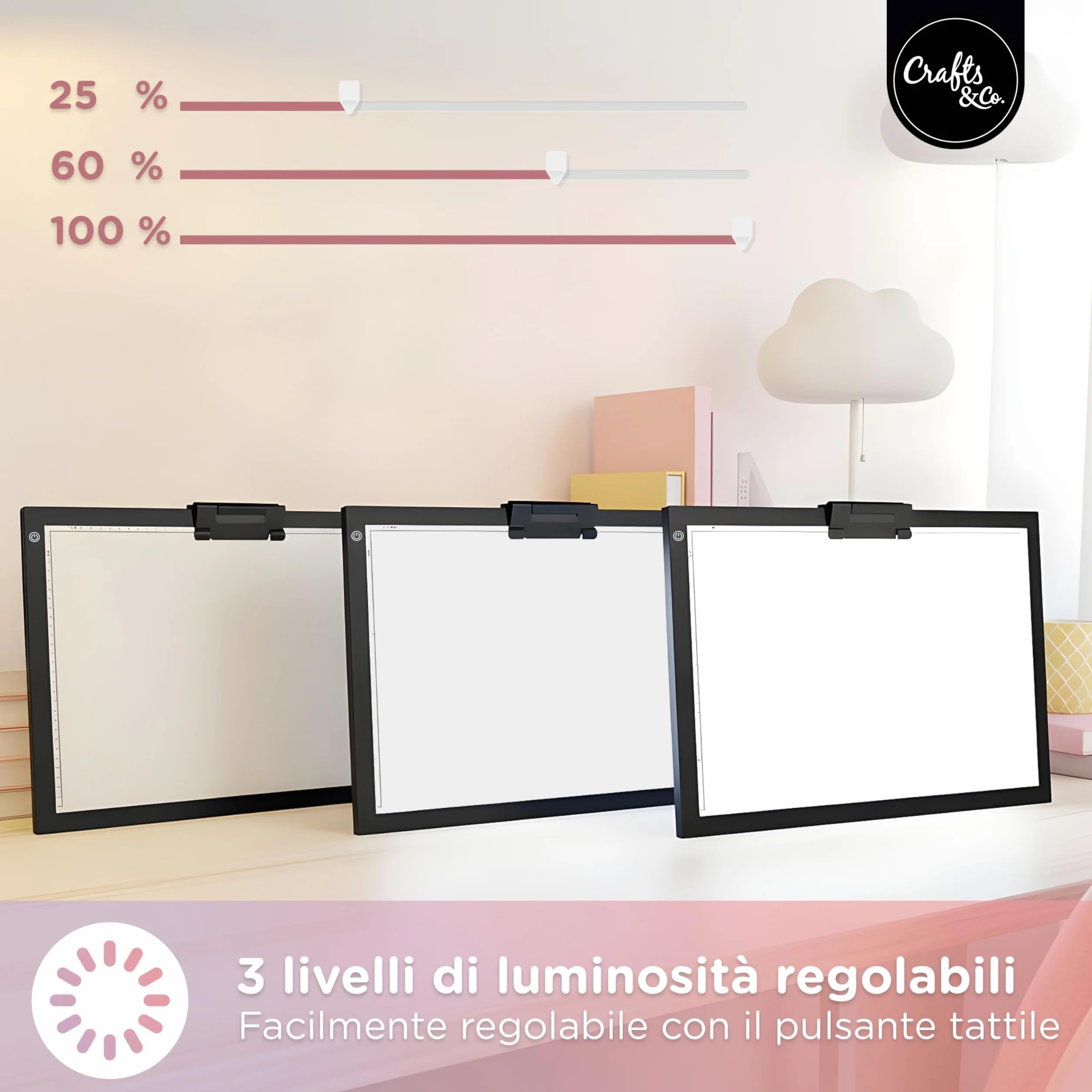 Crafts&Co® Tavola Luminosa | Lightbox Dimmerabile | Accessori Diamond Painting | Pannello LED con USB | Lightpad 470x345 mm | Tavola Luminosa, Pannello da Disegno Illuminato, Pad LED