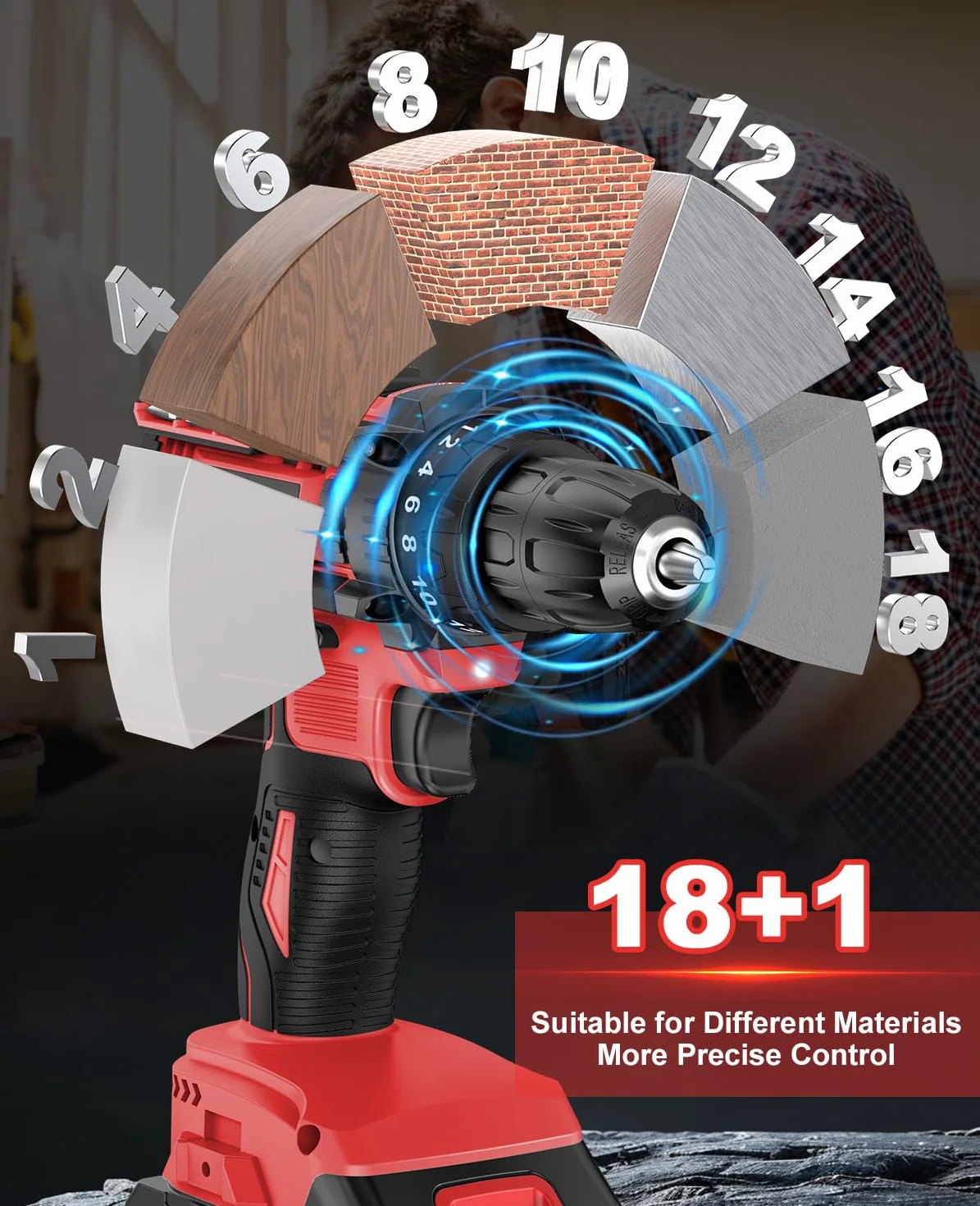 MHPRO Trapano Avvitatore Batteria 21V, Avvitatore a Batteria con Batterie 2.0Ah, 42Nm Avvitatore Elettrico, 18+1 Coppie, 2 Velocità, 22CS Accessori, LED Luce per Casa Progetto