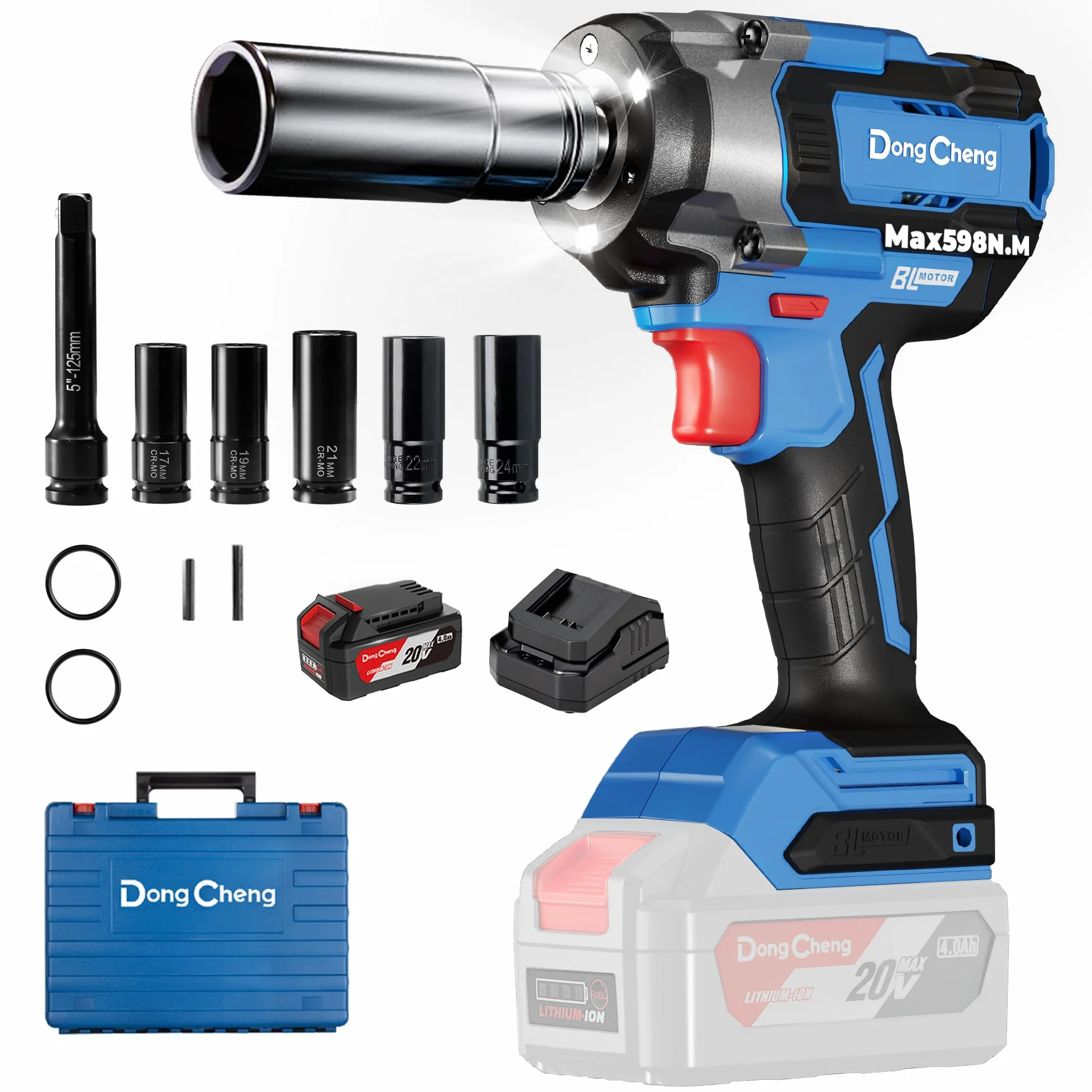 DongCheng Chiave ad Impulsi Senza Fili 20V 4.0Ah Li-ion 800 Nm 2400 giri/min 4 Velocità