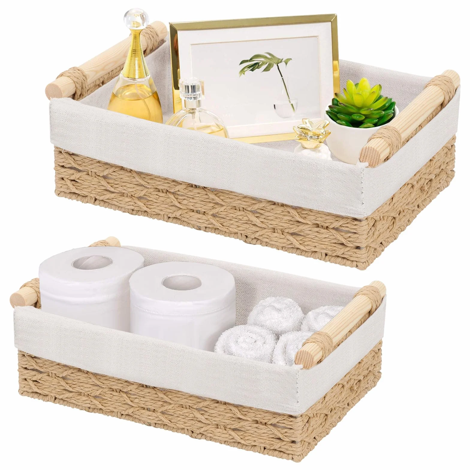 GAESHOW 2 cestini portaoggetti intrecciati, organizer per scaffali, cesti decorativi per bagno, cucina, casa, scrivania (beige)