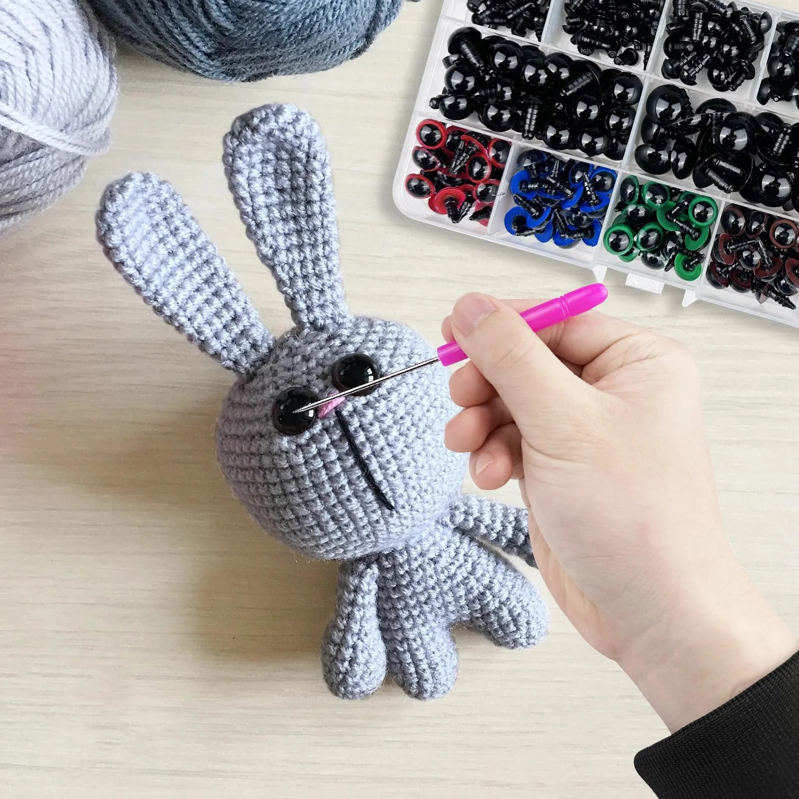 Chiluxendo Occhi di Sicurezza per Animali all'Uncinetto, Occhietti e Naso de Colorati in Plastica con Rondelle, Adatti per Fai da Te Amigurumi, Peluche, Orsacchiotti, Diverse Dimensioni (Ø 5~14 mm)