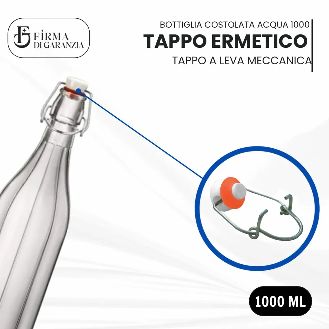 Bottiglie Vetro 1 L con Portabottiglie Plastica Blu Cobalto - Set 6 Pezzi per Acqua Vino Limoncello