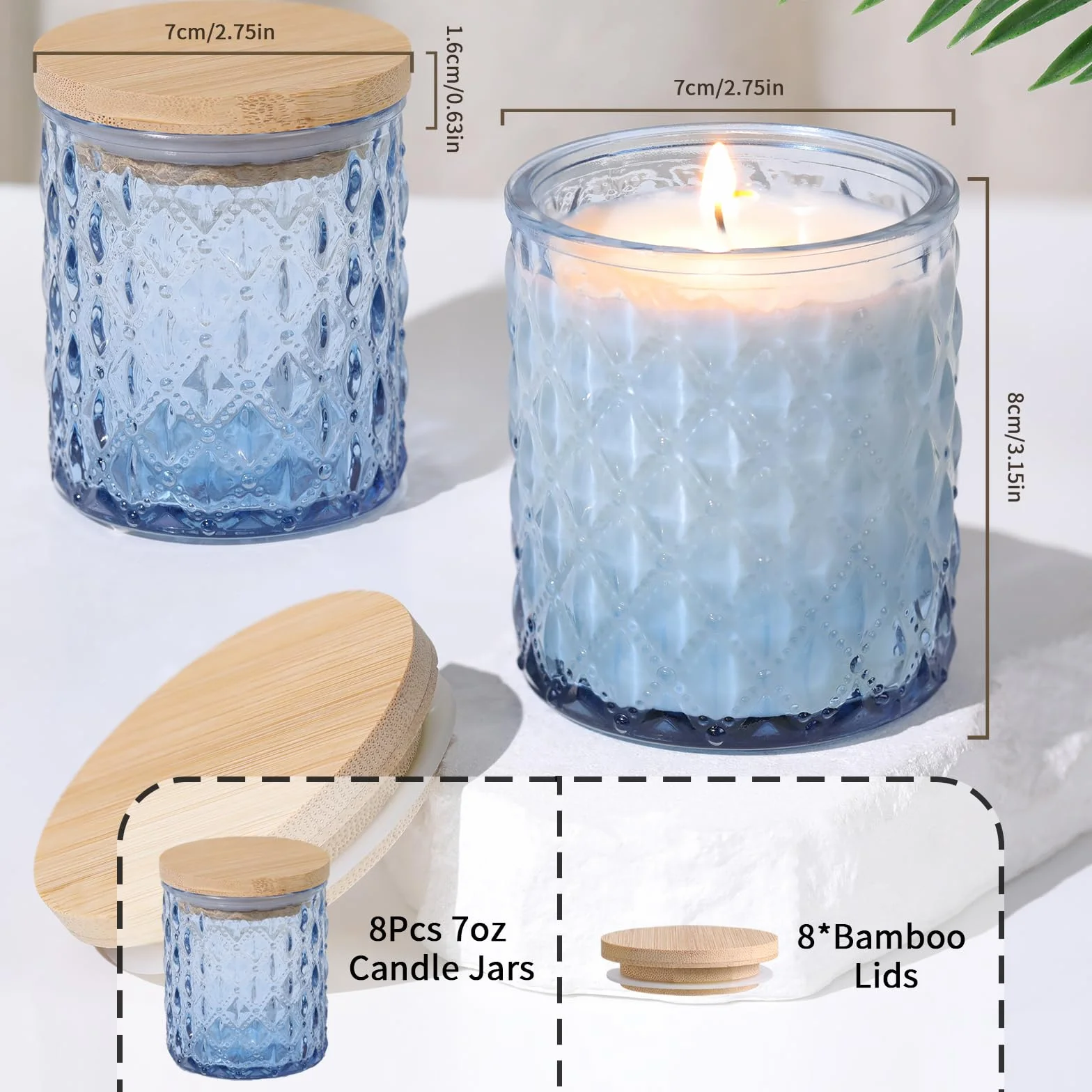 LETINE Set di 6 barattoli in vetro blu da 200 ml con coperchio, portacandele da riempire, portacandele per la produzione di candele, adesivi per stoppini di candela, etichette per candele, stoppino