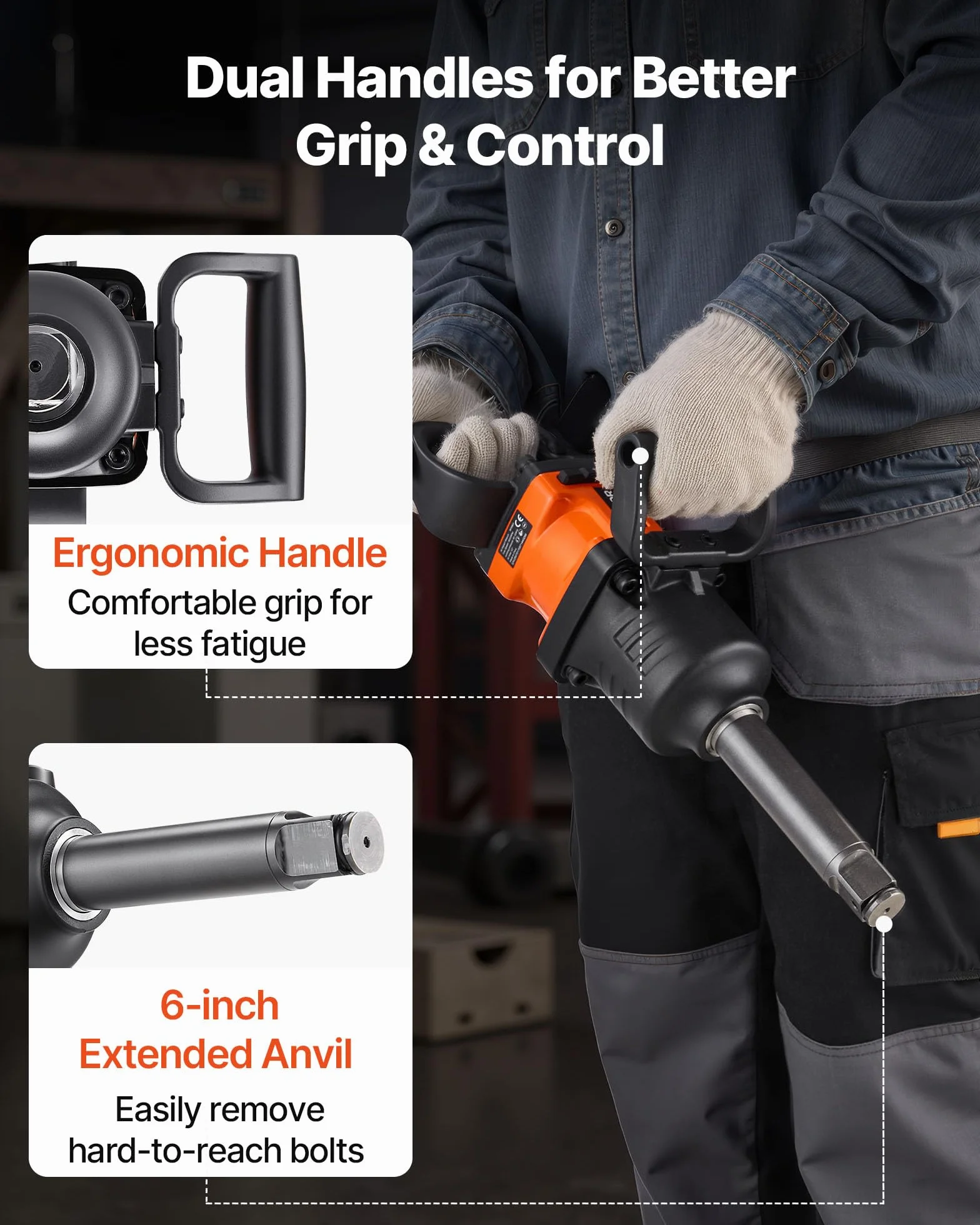 VEVOR Avvitatore Pneumatico a Impulsi da 25,4 mm, Coppia di Serraggio Dadi Fino a 2400 Nm, Chiave Pneumatica a 6 Velocità da 6000 giri/min con Incudine Estesa 152,4 mm per Camion Pesanti