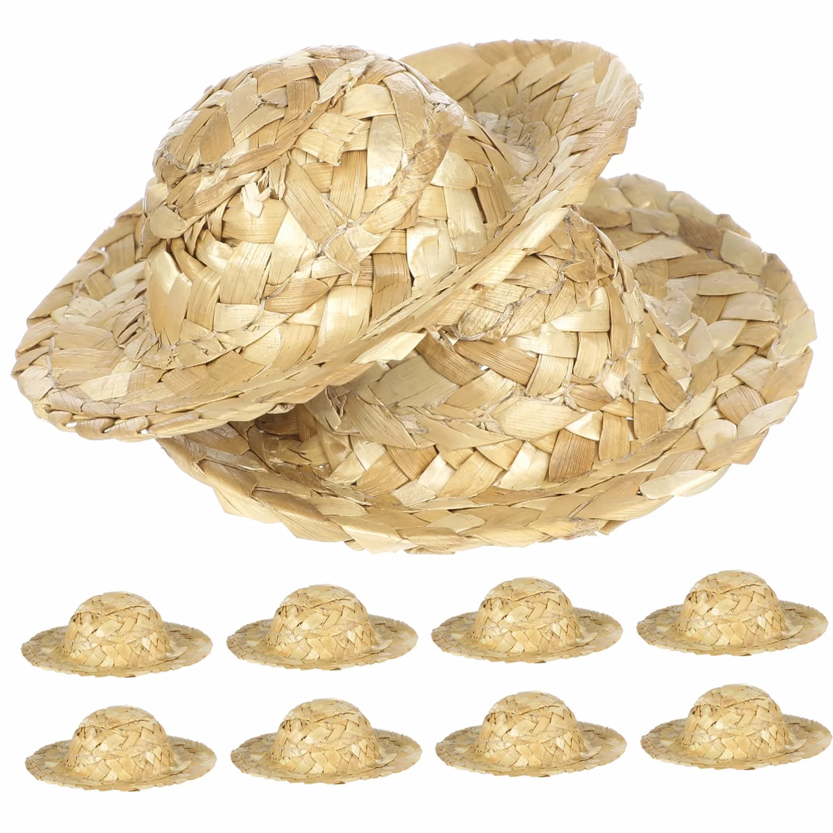 10 Pezzi Mini Cappelli di Paglia per Bambole Artigianali in Paglia Khaki, Decorativi e Facili da Usare per Lavoretti Creativi e Fai da Te