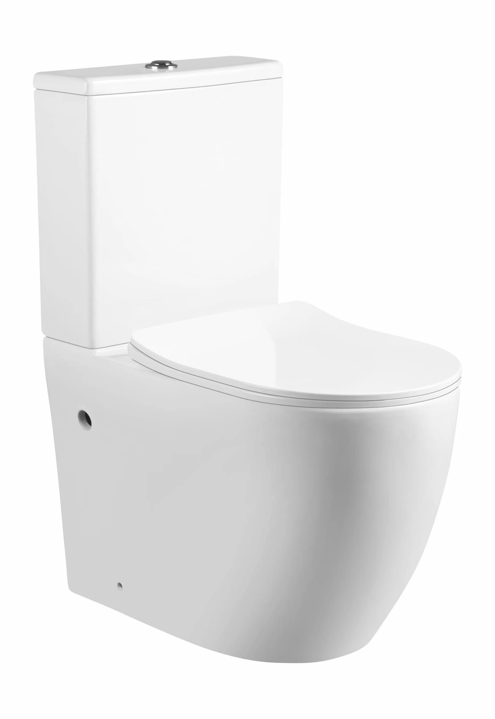 WC Completo Rimless | 605×370×800 mm | Sanitari Bagno in Ceramica a Terra con Sedile Duro Ultra Sottile, Funzione Soft-Close, Scarico Doppio a Risparmio Idrico e Uscita Duale (Bianco)