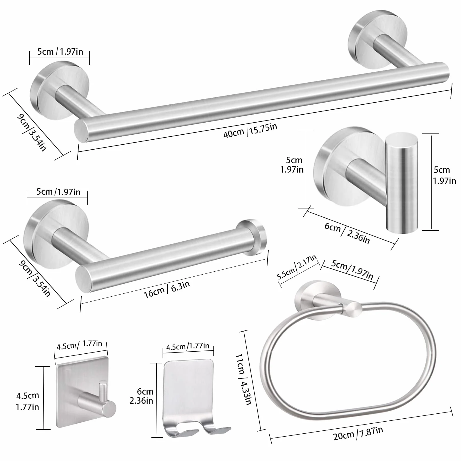 Set Accessori Bagno Acciaio Inossidabile 8 Pezzi Portasciugamani Porta Carta Igienica Argent