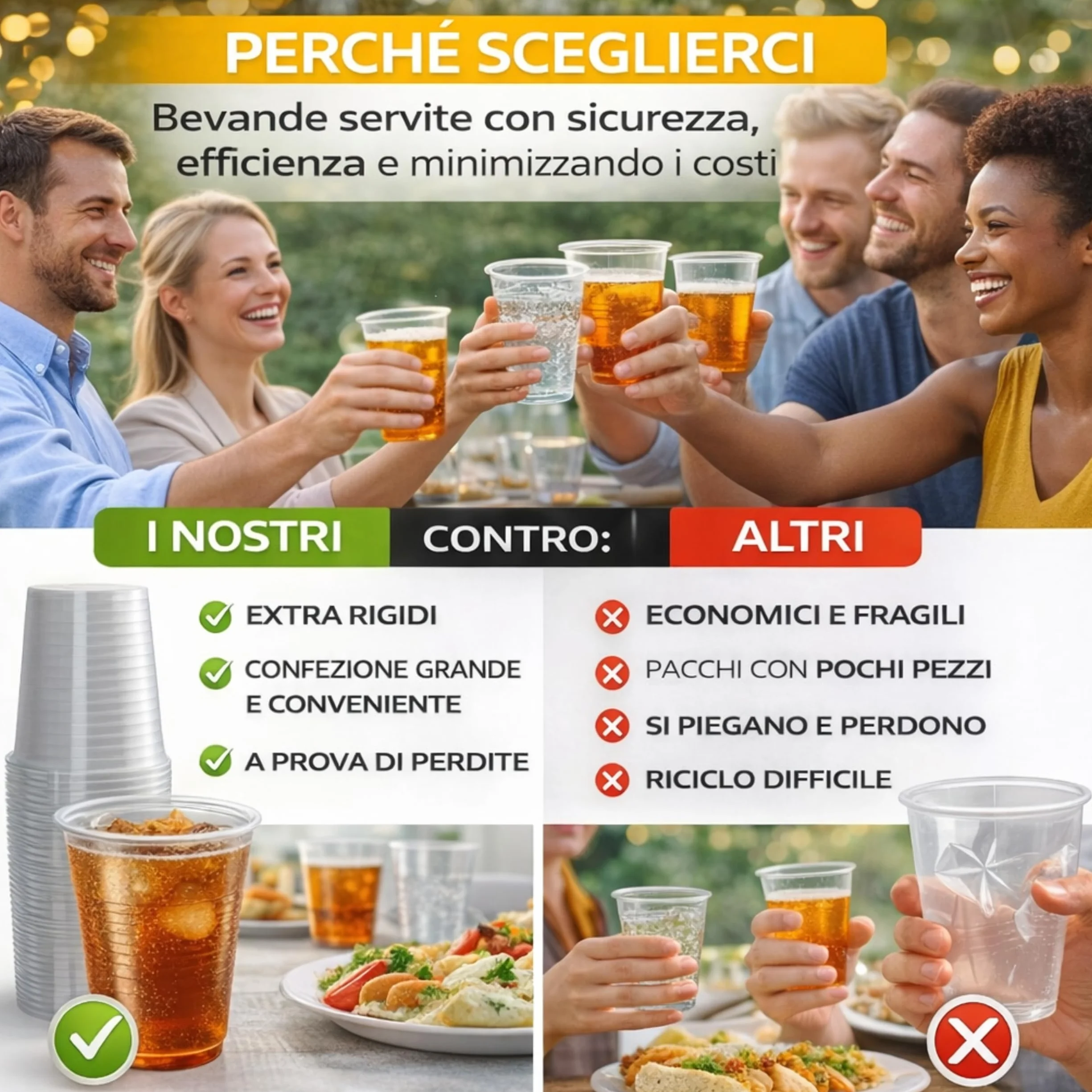 Bicchieri Trasparenti 166 ml 1000 Pezzi Riciclabili Extra Resistenti