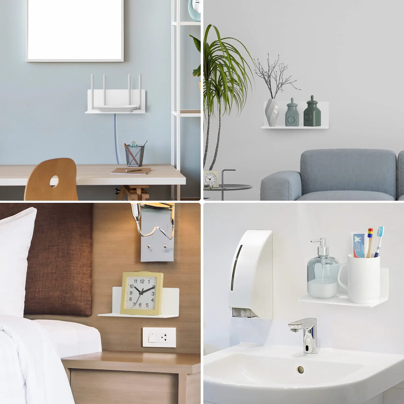 Toski Set di 2 mensole autoadesive da parete, senza foratura, larghezza 23 cm, in acrilico, per bagno, soggiorno, camera da letto, cucina, ufficio, bianco