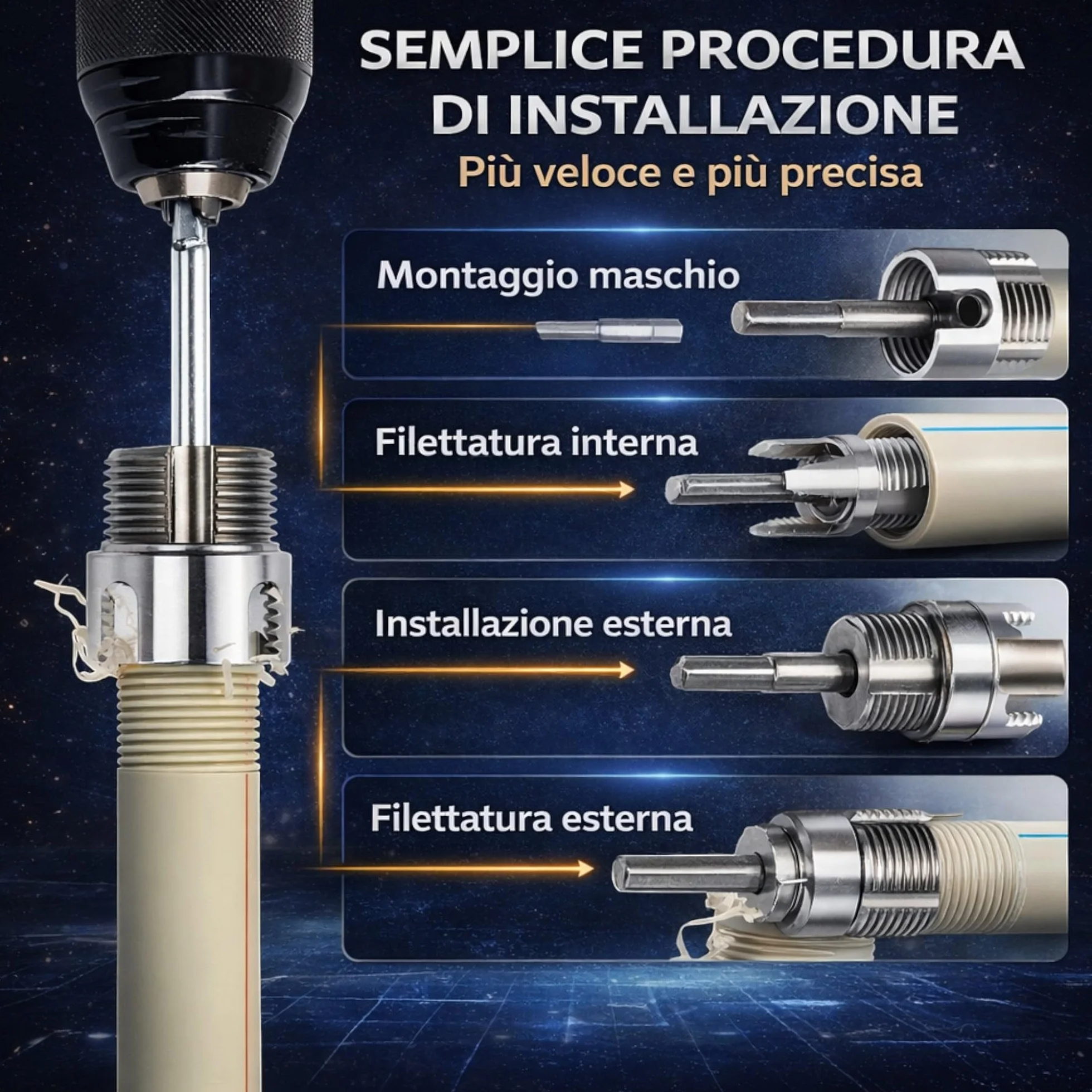 Topolenashop 2 Pezzi Filettatore PPR per Tubi Idraulici 1/2 e 3/4 Pollice – Attrezzo in Metallo per Filettatura Interna ed Esterna, Utilizzabile a Mano o con Trapano Elettrico 82289