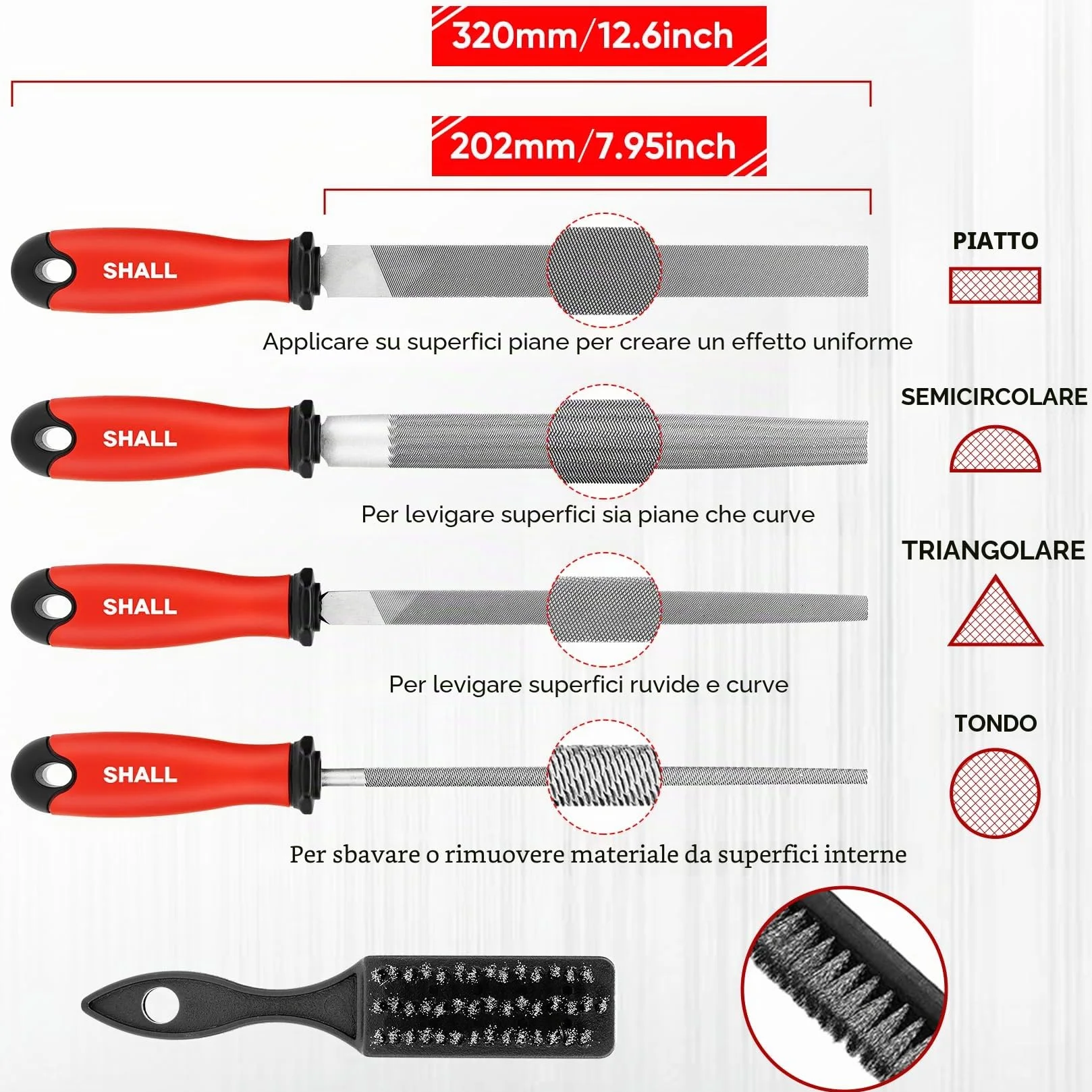 SHALL Set di 17 Lime in metallo, per metallo, legno e plastica, 4 lime a mano e 12 lime ad ago, spazzola metallica, Raspe di alta qualità con scatola portaoggetti