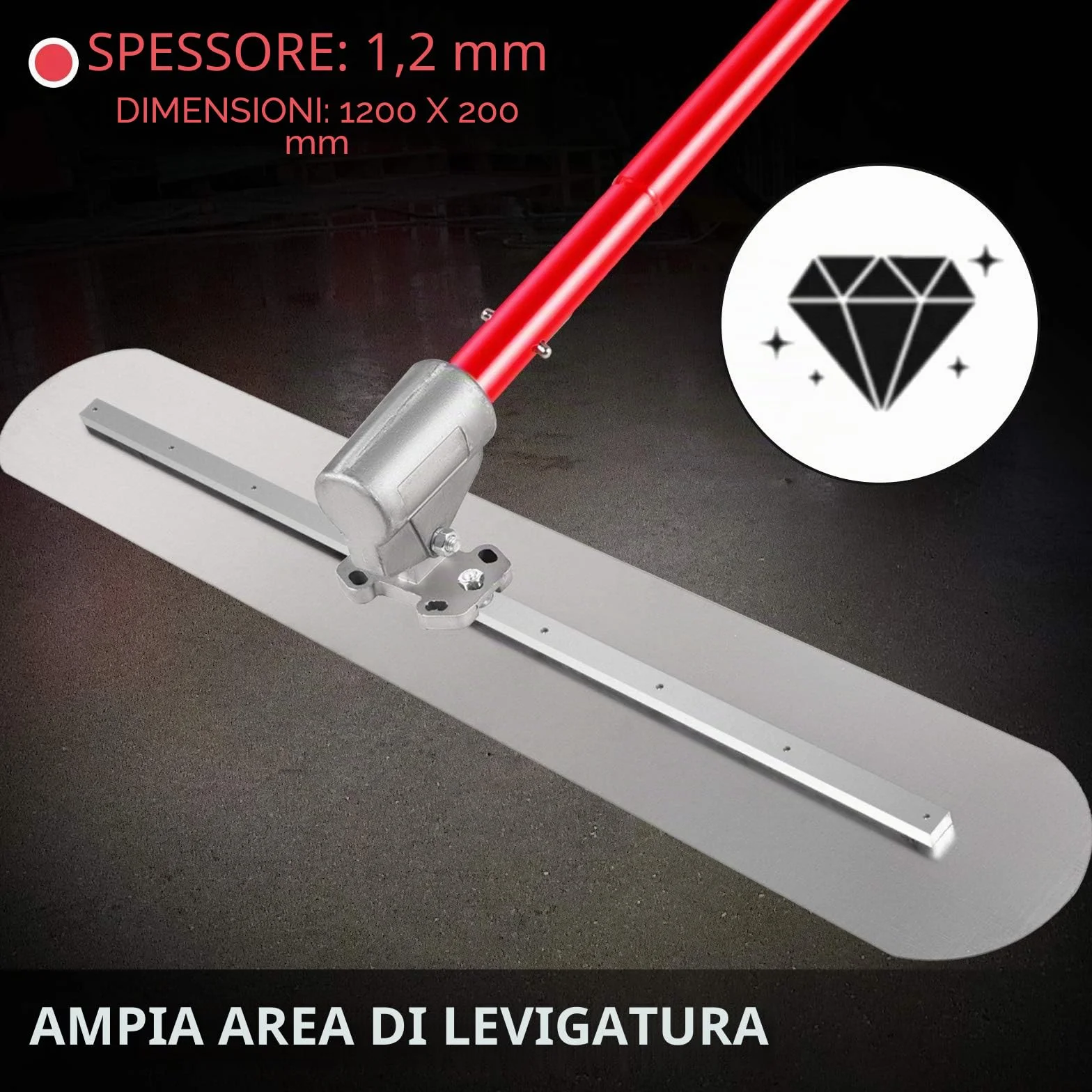 VEVOR Truelle de Maçon 1200x200 mm Bull Float, Grande Taloche Couteau à Enduire avec 3 Poignées de 1800 mm, Spatule PRO