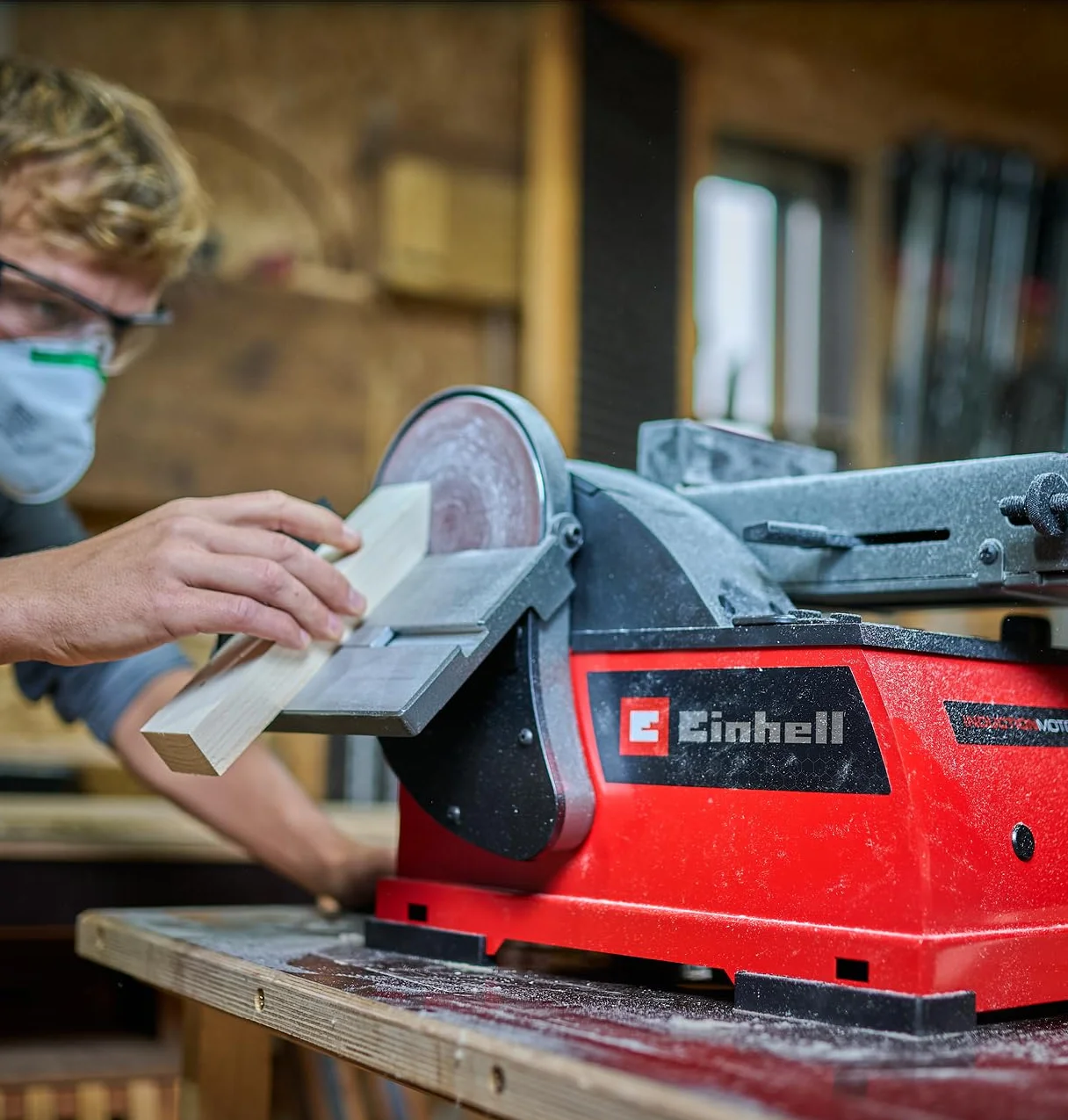 Einhell Levigatrice a disco a nastro TE-US 400 (400 W, Ø 150 mm disco abrasivo, 100 x 914 mm nastro abrasivo, 348 m/min max. Velocità del nastro abrasivo, compresi gli accessori)