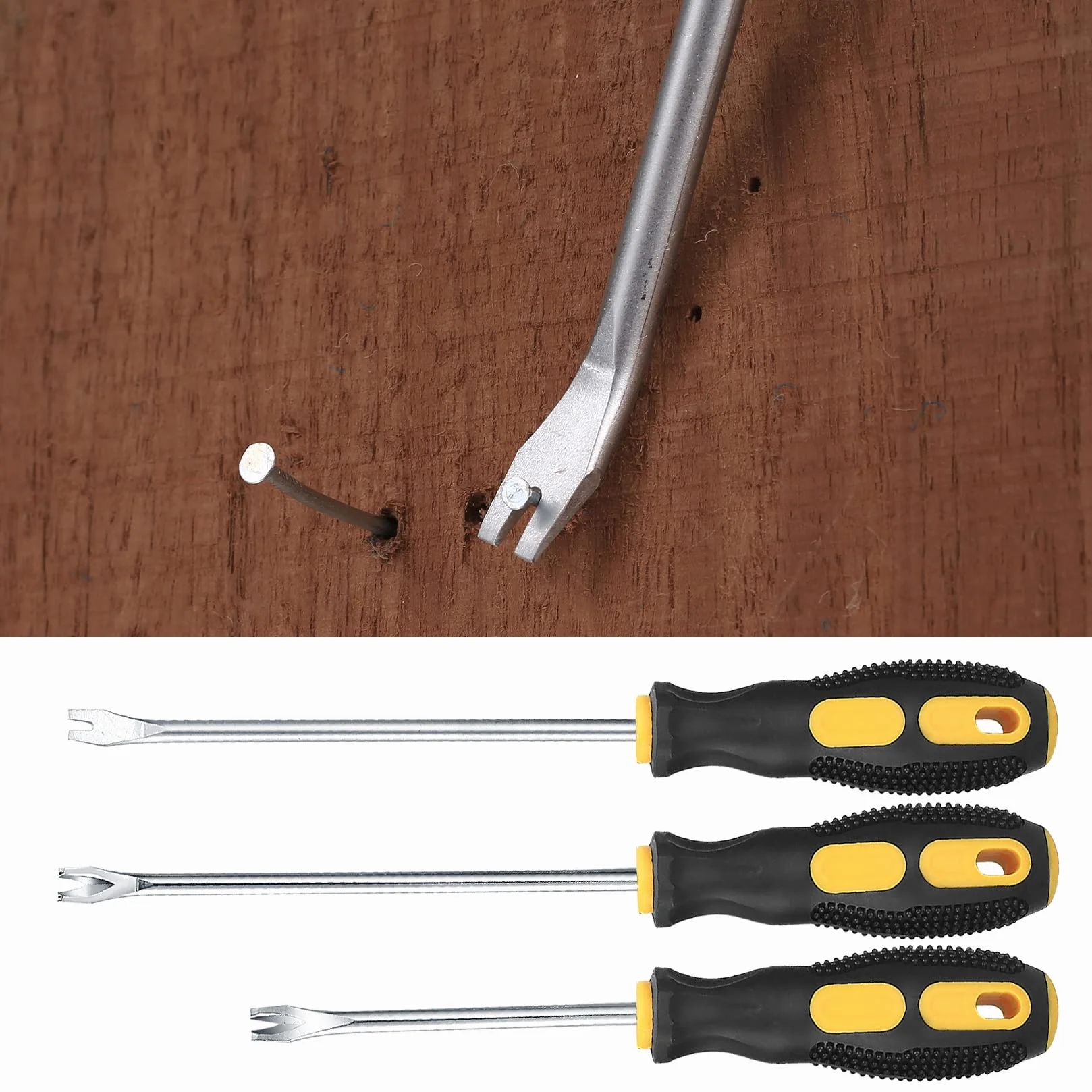 3 Pezzi Kit Rimozione di Graffette per Tappezzeria con Estrattore, Rimuovi Levapunti Graffette, Rimozione Clip Pinza, Rivetti Clip Pinze Fastener Remover Puller Pinza Tool Kit, Manico in Gomma