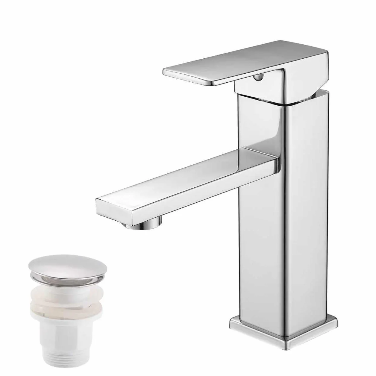 Rubinetto da bagno con scarico, miscelatore monocomando per lavabo, in acciaio inox (1, cromato con scarico)