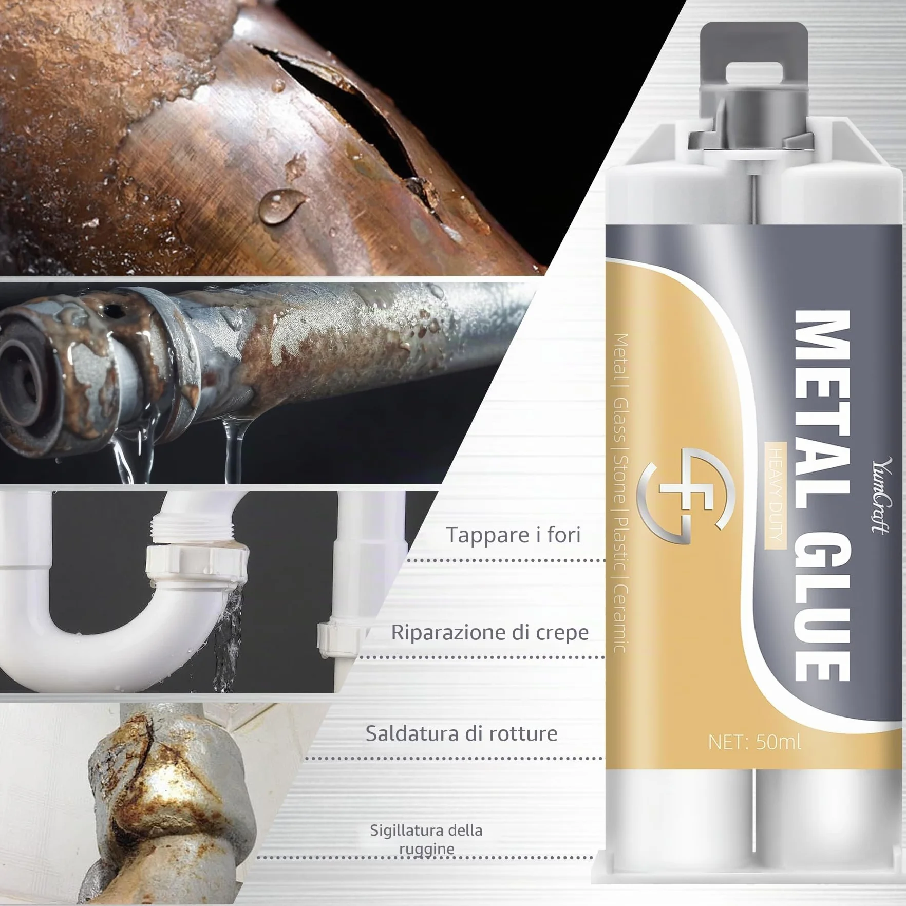 Colla Metallo 100ml, Stucco per Metallo Bicomponente per Metalli, Metallos Liquido per Riparazione Multiuso, Metal Repair Paste Adesivo ad Alta Resistenza, Impermeabile & Resistenza al Calore