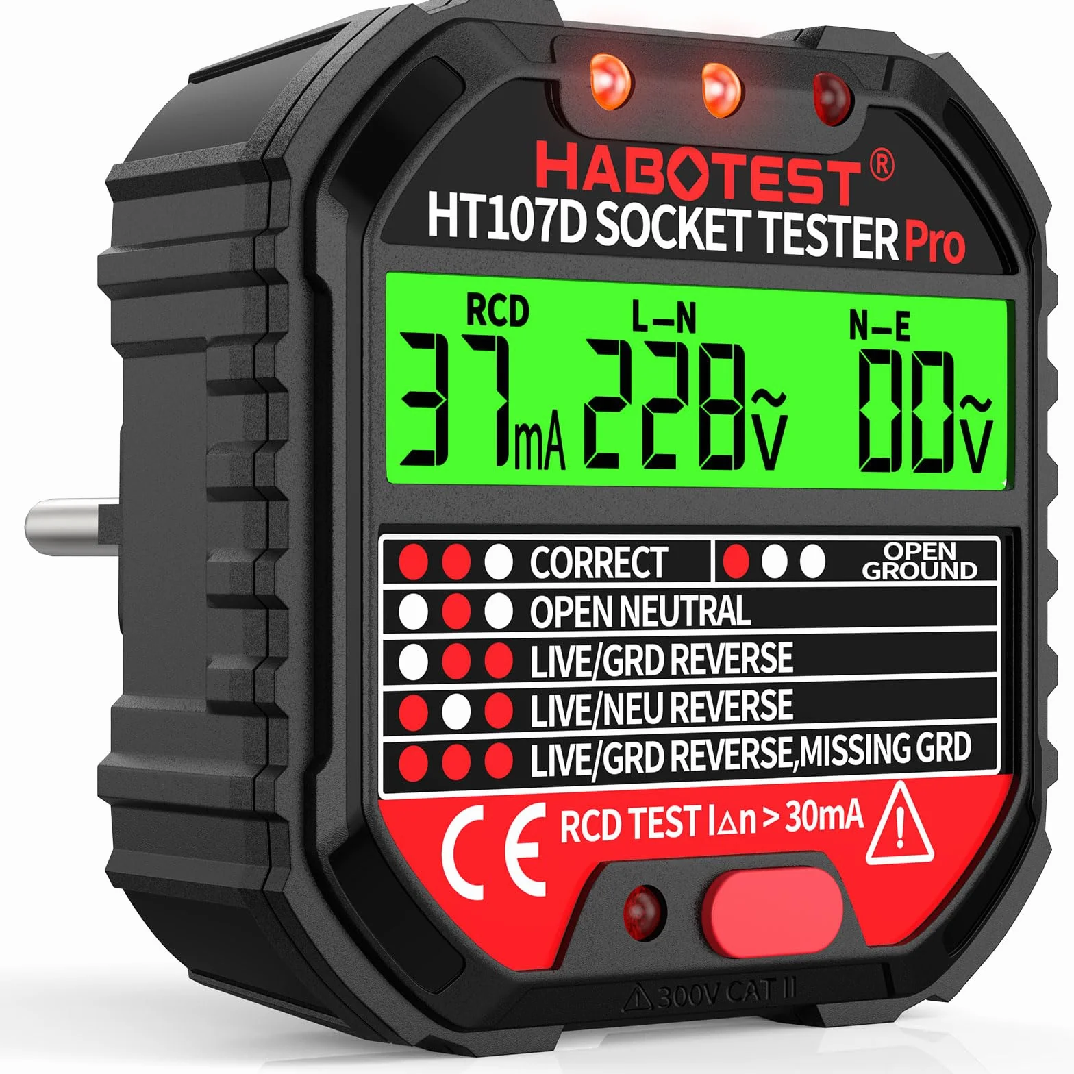 Tester de Prese Elettriche, Tester per Circuiti Elettrici con Test RCD e Display LCD, Rilevatore Cavi Elettrici 6 tipi di Diagnosi dei Guasti, Visualizzazione di Tensione e Frequenza, 90-250V