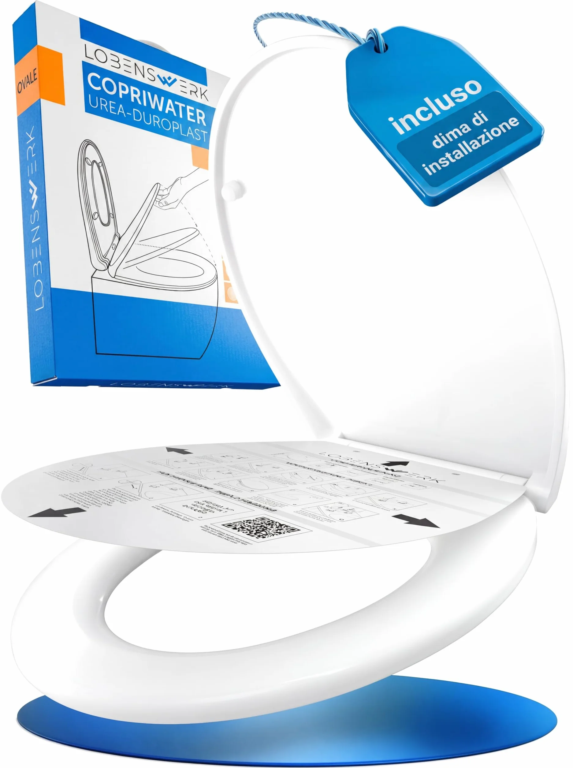 LOBENSWERK Tavoletta WC [Montaggio Facile] antibatterica e resistente UV | Funzione Quick Release | Copriwater Universale, Sedile WC, Copriwater, Asse WC con Dima di Installazione