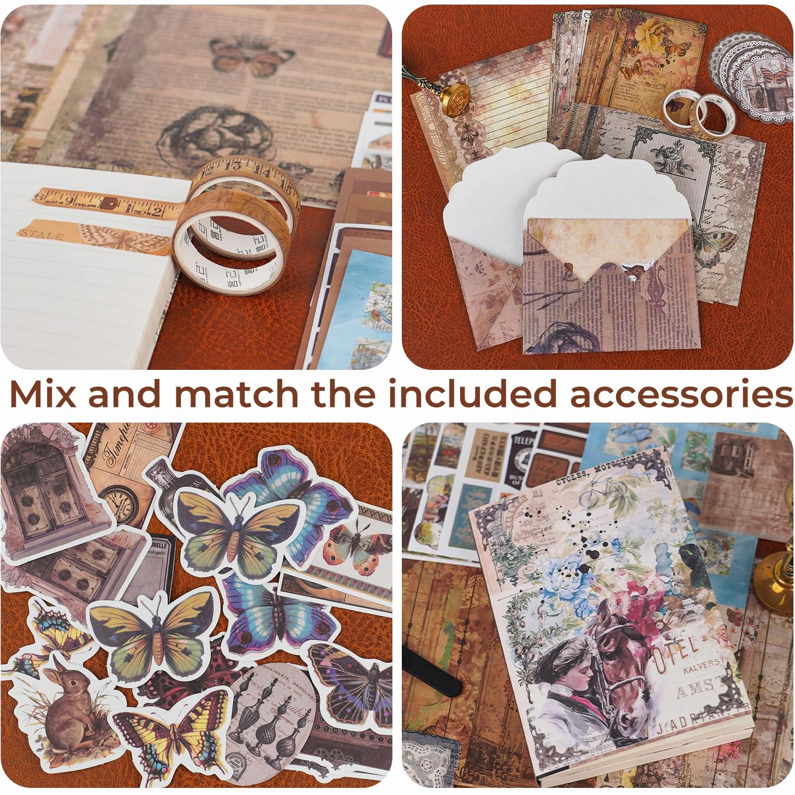 Funto Kit di Scrapbooking (96 PCS), Collezione Vintage-Glicine e Farfalla, Perfetto per Materiali di Bullet Scrapbooking, Planner DIY Arte e Collage