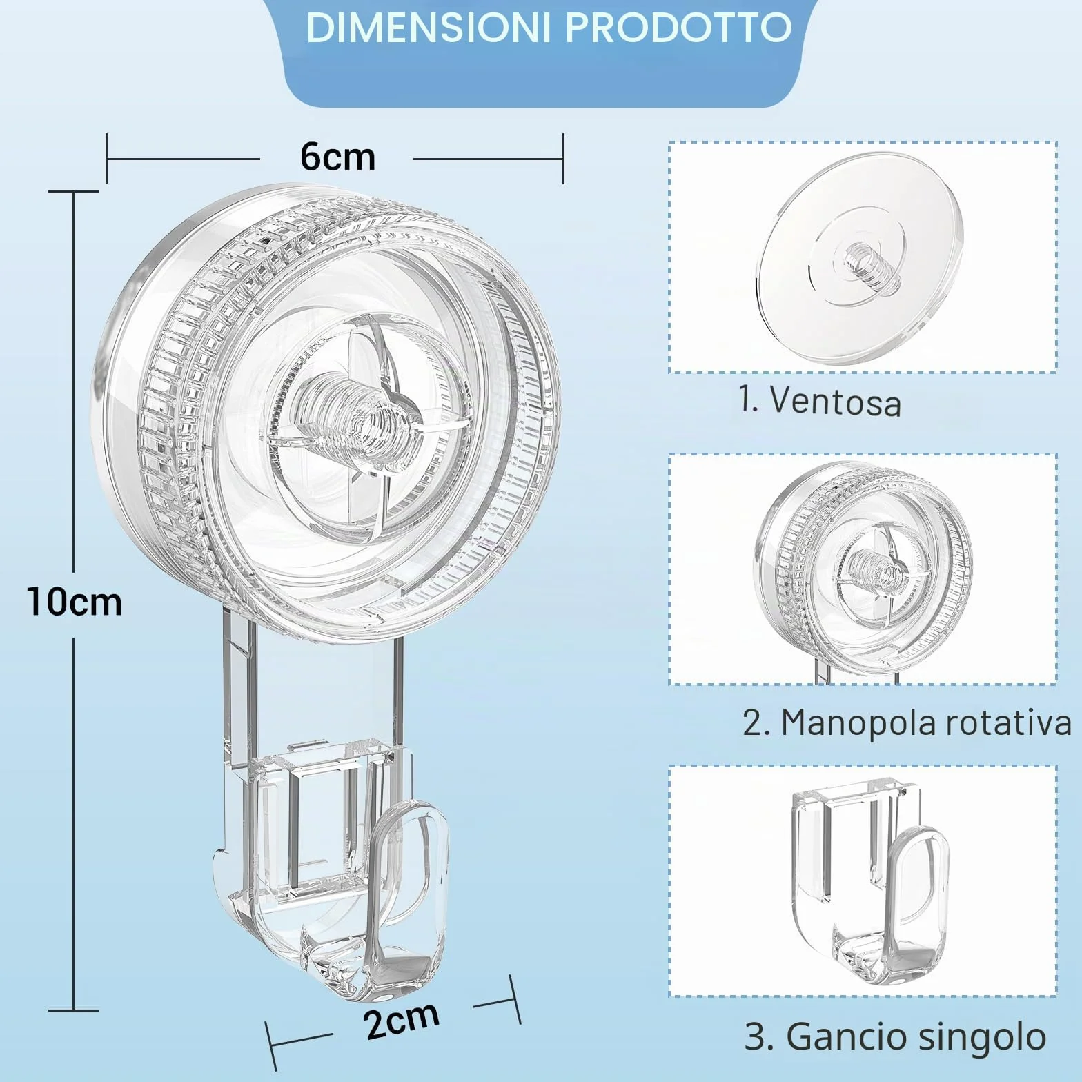 Luxear Ganci Ventosa Senza Foratura 2 Pezzi Appendi Accappatoio Resistenti | Gancio Ventosa Bagno per Asciugamani, Ganci Appendini Rotante per Cucina Bagno Parete Doccia Vetro Piastrelle, Trasparenti