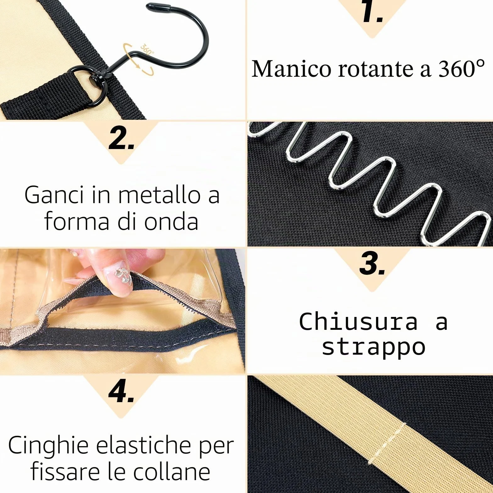 Oudizz Hanging Jewelry Organizer per Armadio - Collana Earring Holder con Coperchio Antipolvere e Gancio Rotante in Metallo - Jewelry Storage Display Stand, Grande, Nero