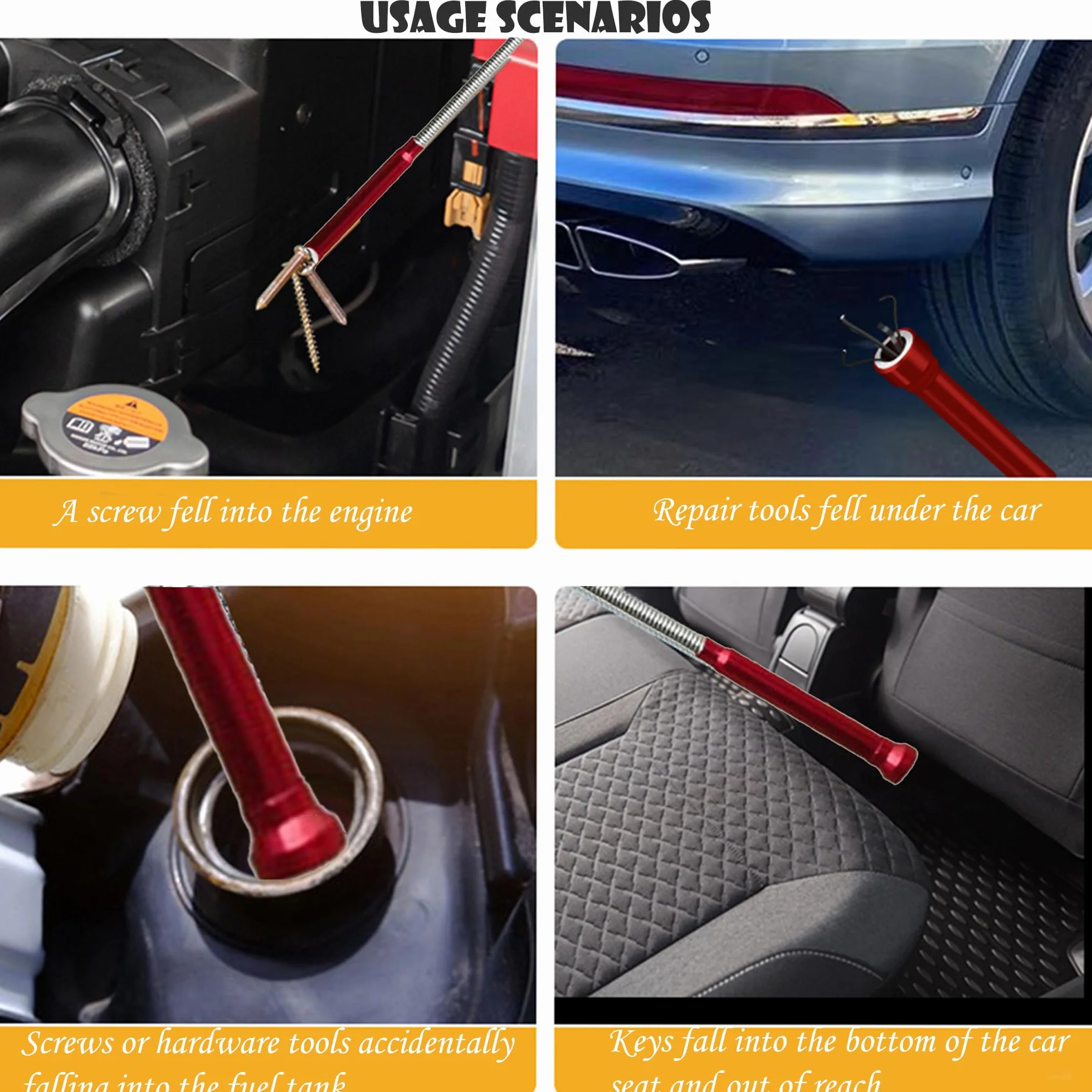 62 CM/24 in Pickup Magnetici Rossi A 4 Griffe, PinzaTelescopica Prendi Oggetti con LED, per La Pulizia della Fogna Lavello Cucina Gancio Pulizia Lavandino Pinza per Pulire Le Tubature