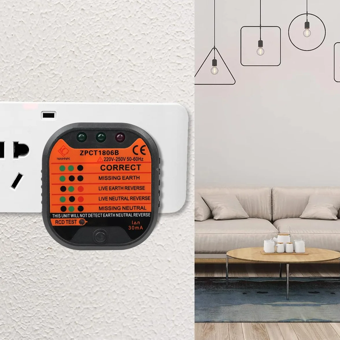 Tester per Prese 220-250V, rilevatore di Tensione di polarità del Circuito per Il rilevamento del Cablaggio della Presa di Corrente, ispezione di Sicurezza del Test della Presa