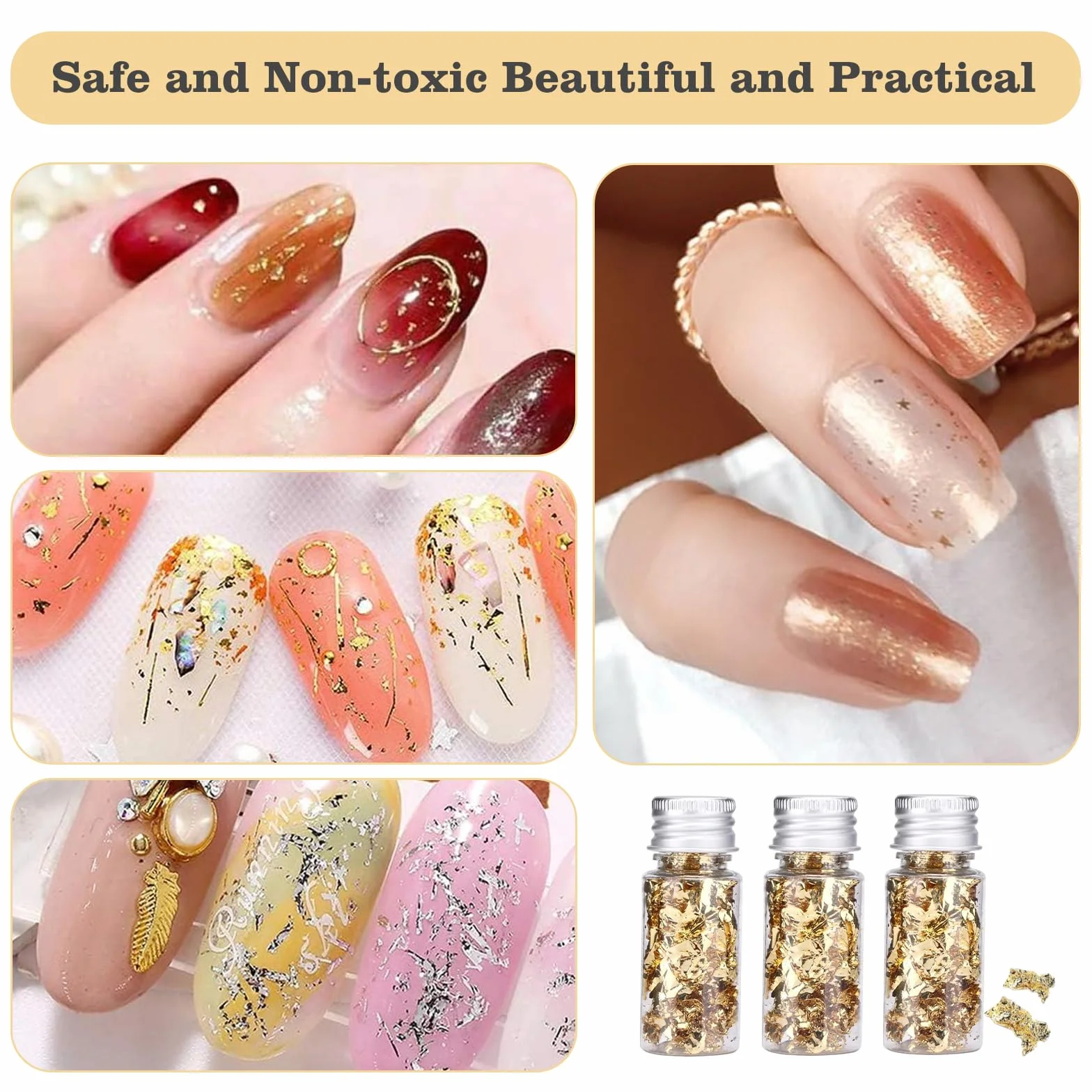 Foglia Oro Commestibile - 3 Bottiglie Decorazioni per Torte Commestibili con Pinzette - Fiocchi d'oro Alimentare per Fai da Te Dessert Alimentari Vino Bevande Maschere Manicure