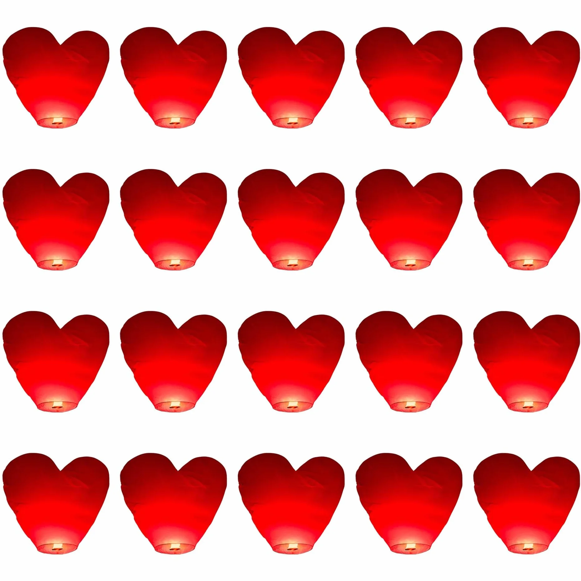 Lanterne Cinesi a Forma di Cuore Biodegradabili 20 Pezzi Rosso per Matrimoni