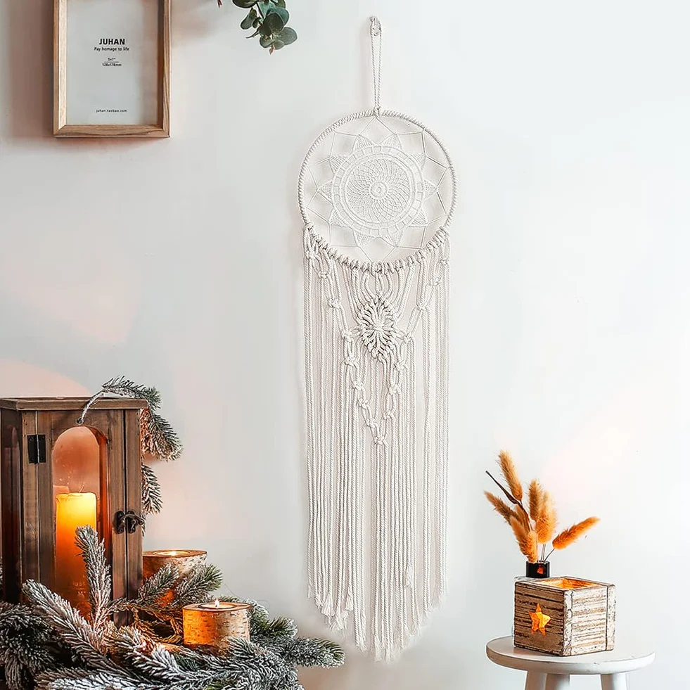 Acchiappasogni Macrame Tessuto Appeso a Parete Bohémien Wall Decor fatto a Mano Grande Dream Catcher Ornamento Regalo Artigianale