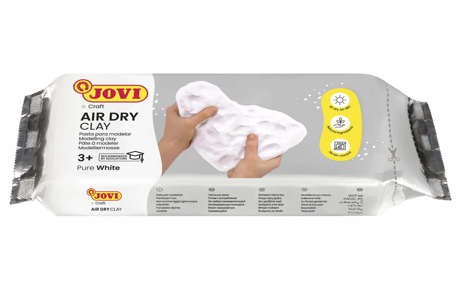 Jovi Air Dry - Pasta da modellare, essiccazione all'aria senza forno, bianco puro, facile da pulire, 1 chilo