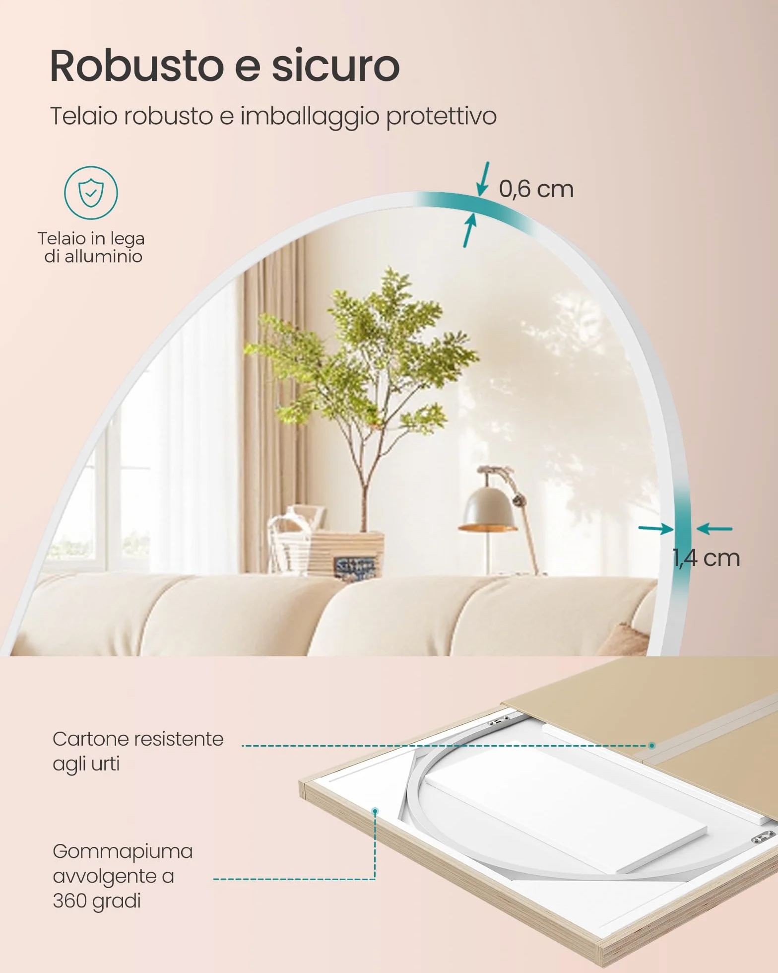 SONGMICS Specchio a Figura Intera 160x50 cm, Specchio da Terra ad Arco, Cornice in Alluminio, Vetro Temperato, Bianco Opaco LFM031WC01