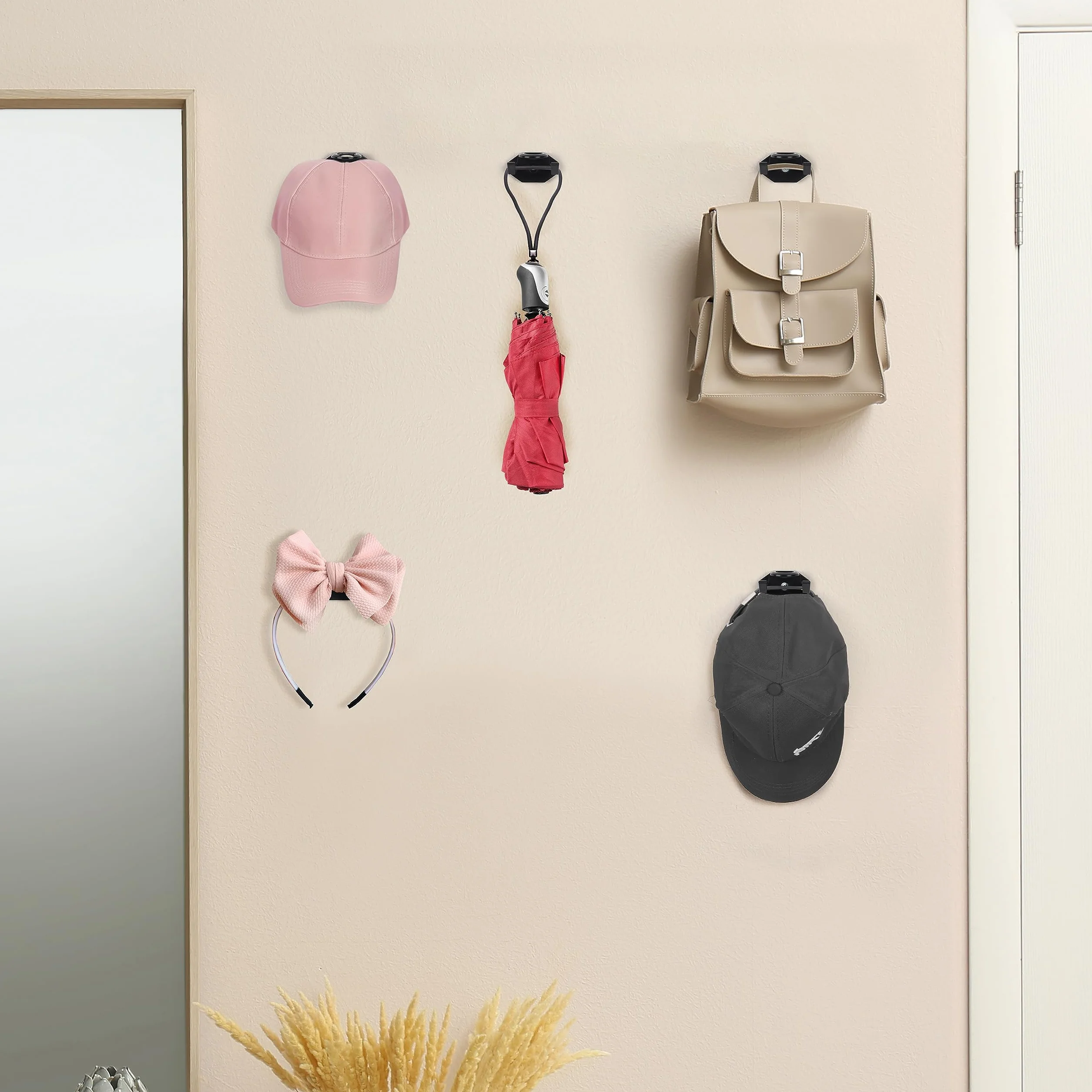 BELLE VOUS Ganci Adesivi Neri per Cappelli - Confezione da 16 - Porta Cappelli Muro