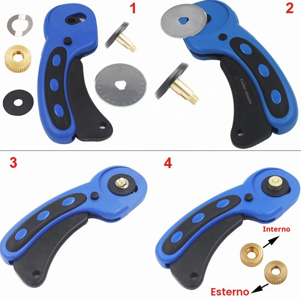 Taglierina rotante, CESFONJER taglierina per tessuti inclusa lama e 4 pezzi di ricariche da 45 mm, taglierina per taglierino Blu Nero adatta per tessuti per trapuntatura, artigianato artistico