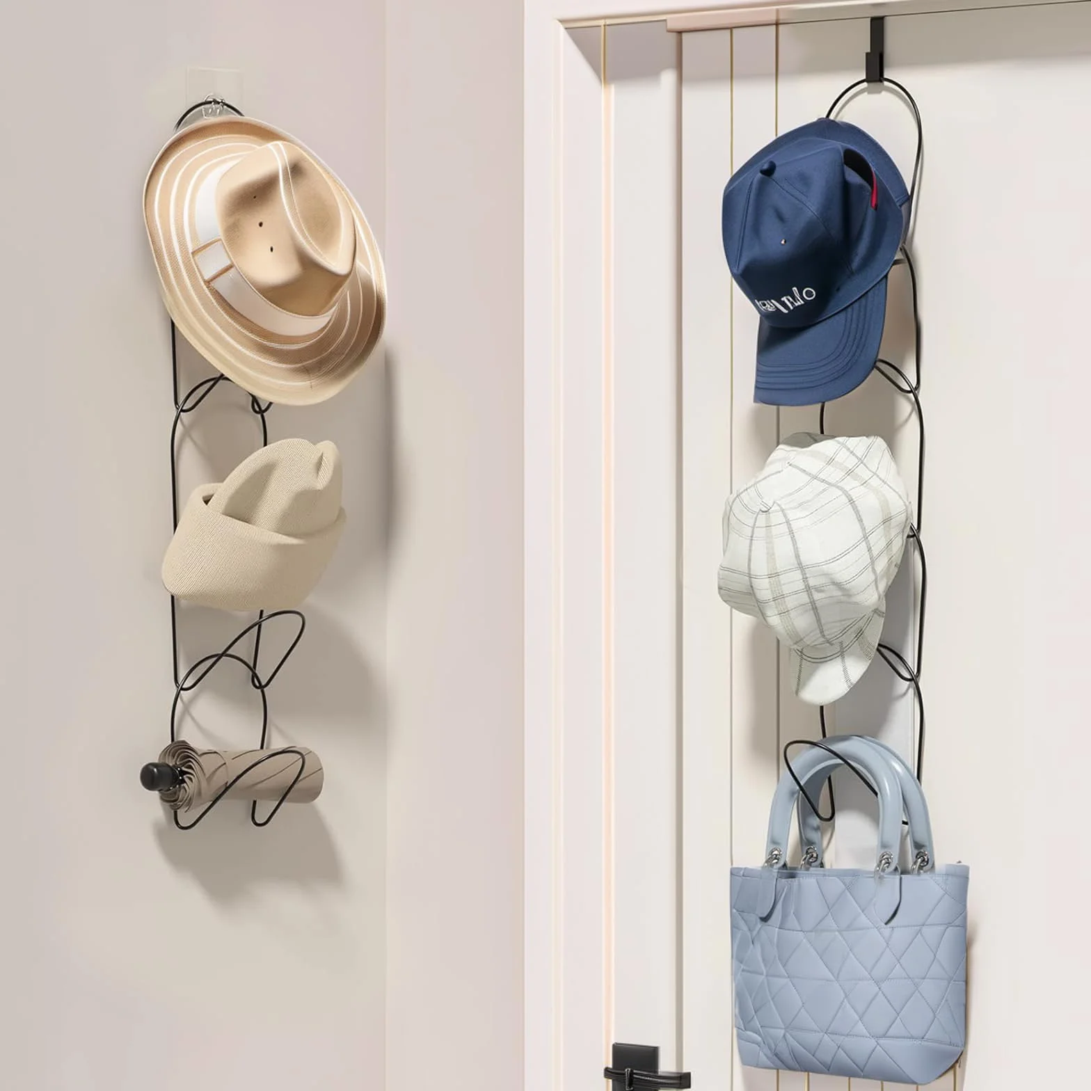 Porta Cappelli da Parete in Metallo con 2 Ganci, 10 Pezzi per Baseball, Sciarpe, Vestiti, Cravatte (Nero)