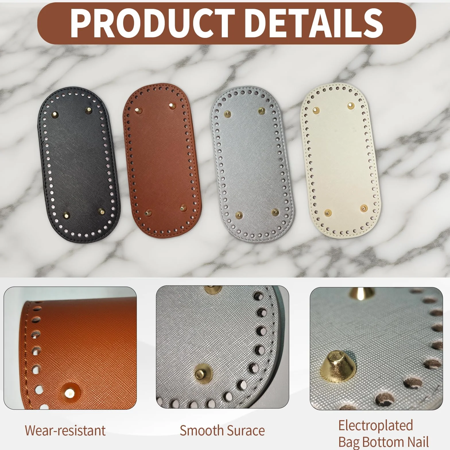 Set di 4 Basi Borsa Pelle PU Fondo Borsa Uncinetto 22×10cm Fondi Ovali con Fori per Borse Uncinetto