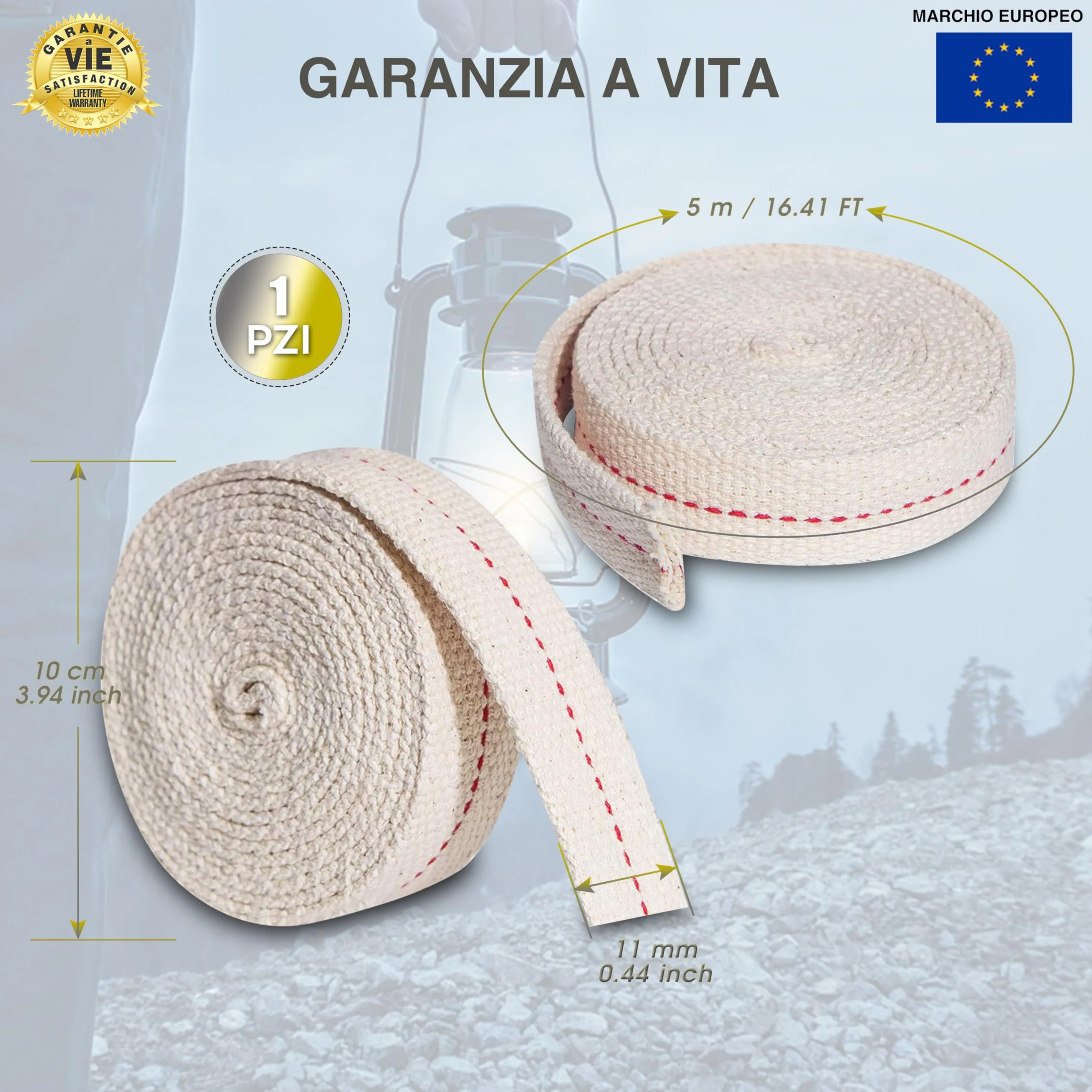 Stoppino per Lampada a Olio 5M| 11MM |✮GARANZIA A VITA✮- Rotolo di Cotone per Accendere Lampade e Bruciatori a Olio e Petrolio - Ideale per Lanterne, Fiaccole, Candele per Esterno o Interno