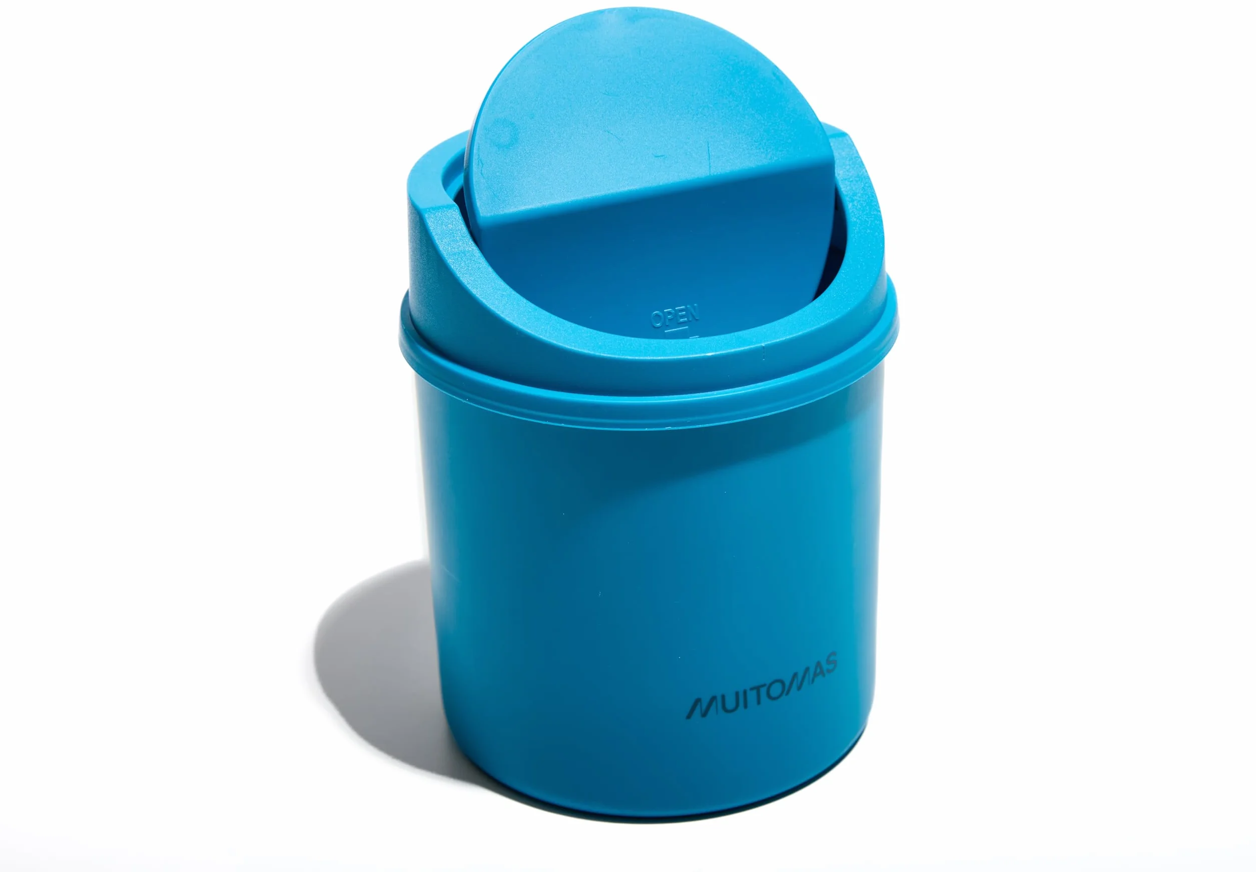Cestino da Scrivania Mini, con Sportello Apribile e Coperchio Removibile, Compatto per Scrivania e Ufficio, 130x130x170 mm, Colore Blu Ottanio