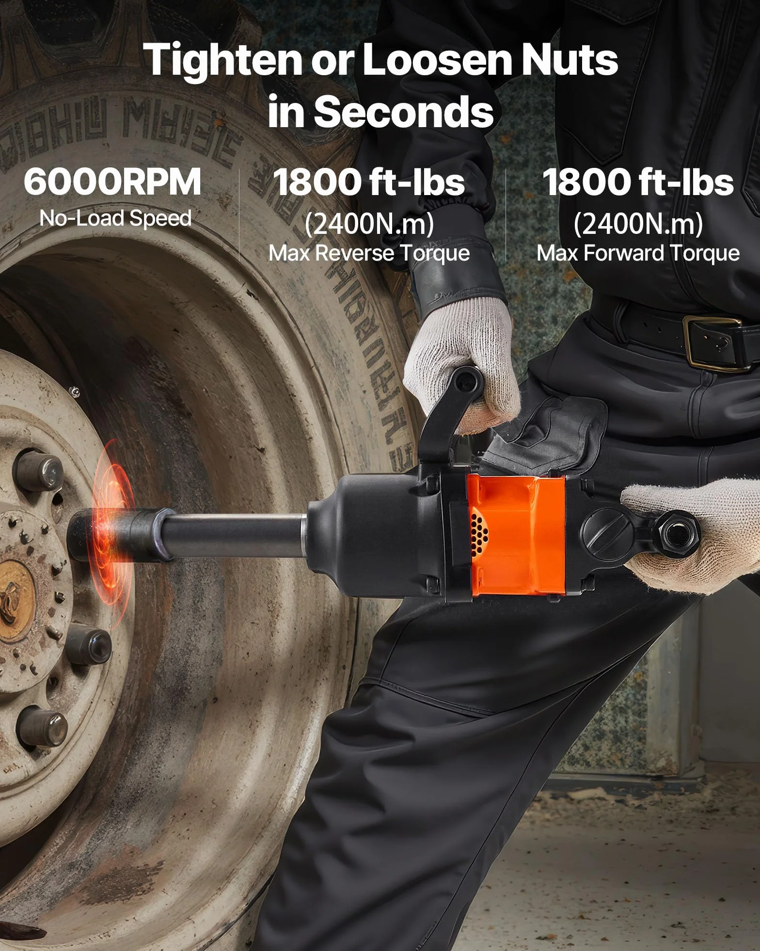 VEVOR Avvitatore Pneumatico a Impulsi da 25,4 mm, Coppia di Serraggio Dadi Fino a 2400 Nm, Chiave Pneumatica a 6 Velocità da 6000 giri/min con Incudine Estesa 152,4 mm per Camion Pesanti