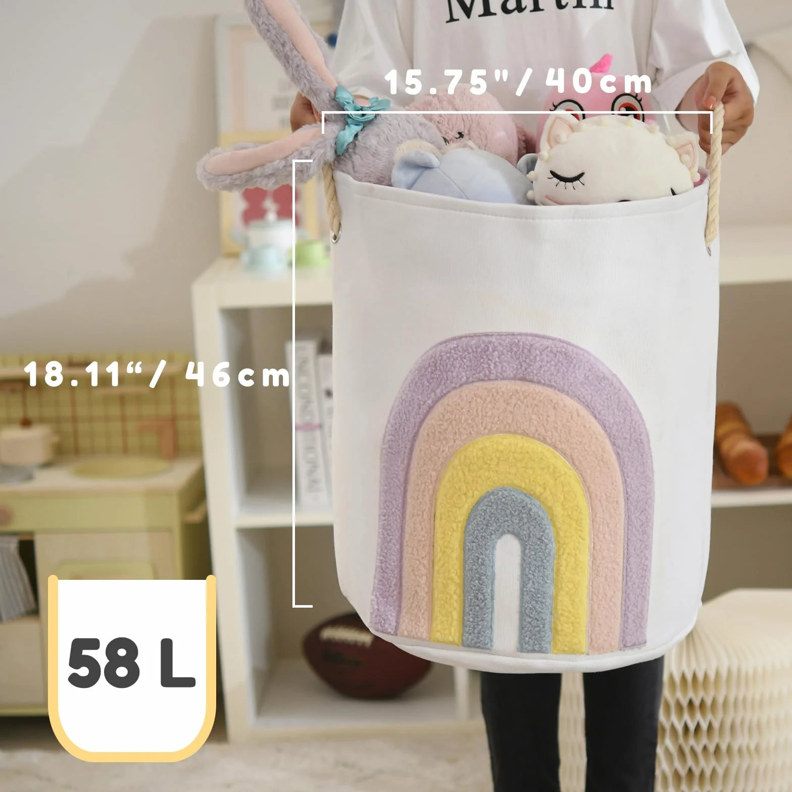 Cesto per il Bucato per Bambini Rosa, 58L in Tela con Chiusura a Coulisse Cesto Extra Large per Vestiti del Bambino Cesto per la Nursery e Giocattoli (Arcobaleno)